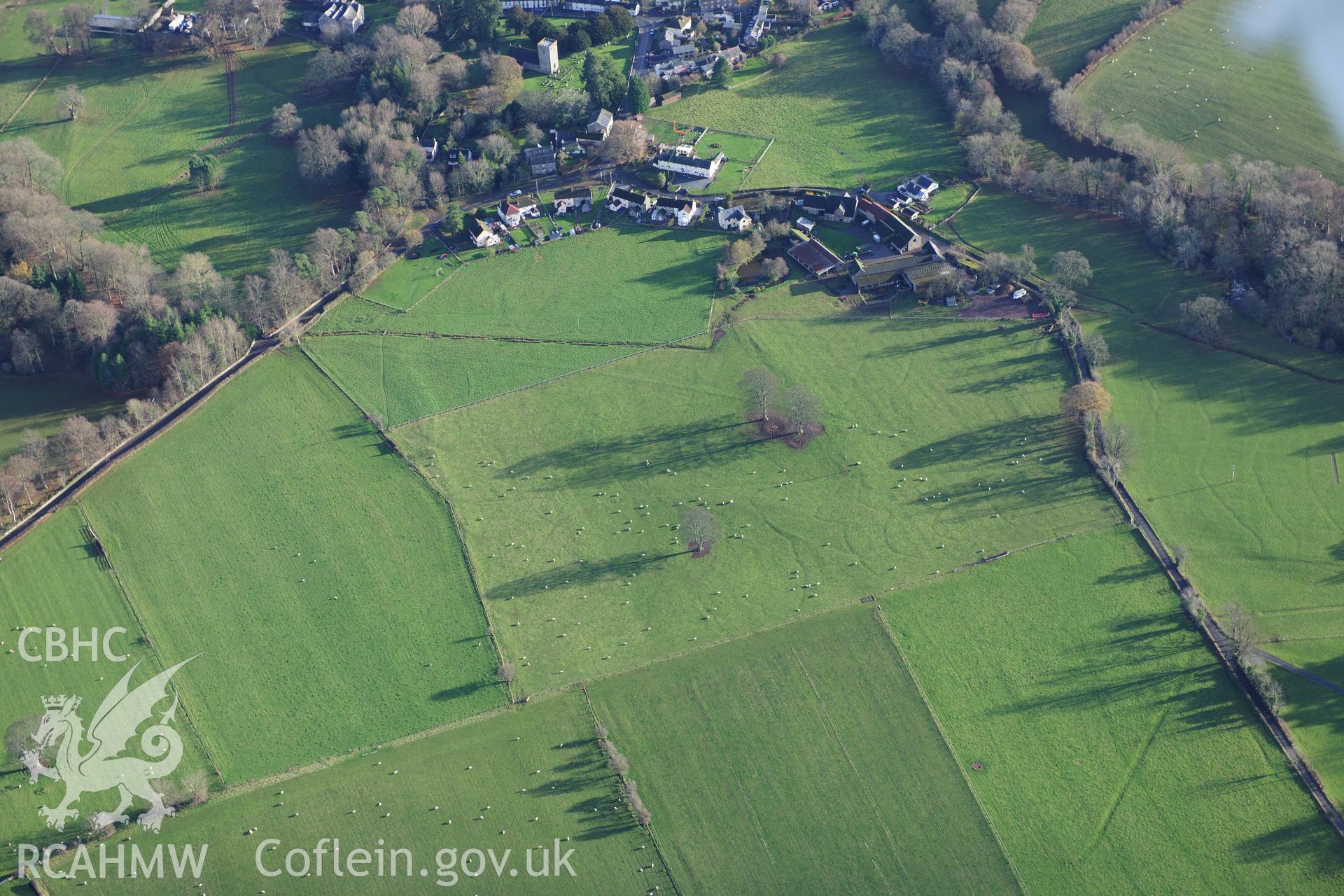 RCAHMW colour oblique photograph of LLANFRYNACH WATER MEADOWS OR DRAINAGE SYSTEM. Taken by Toby Driver on 23/11/2012.