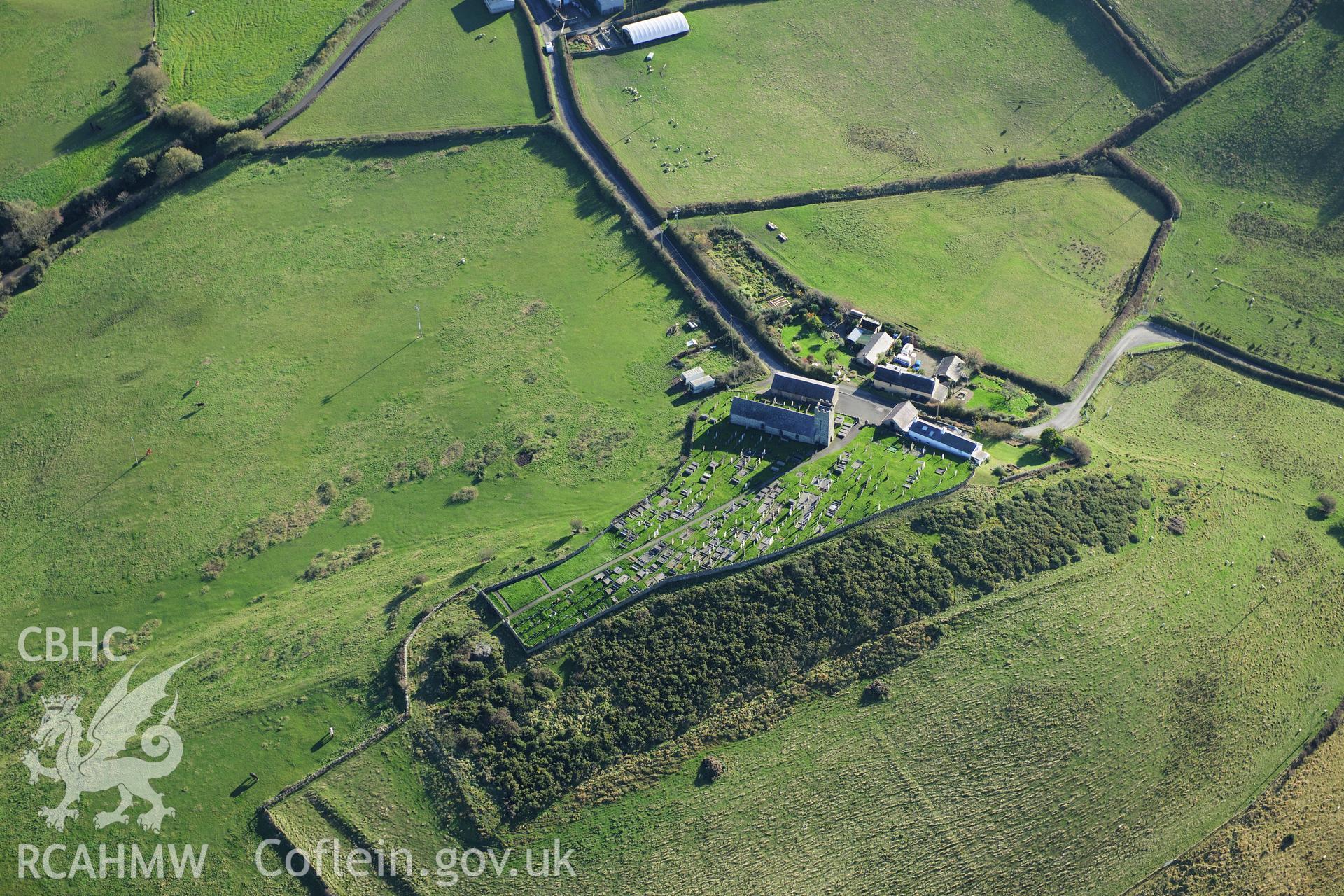 RCAHMW colour oblique photograph of St Davids Church, Llanddewi Aberarth. Taken by Toby Driver on 05/11/2012.