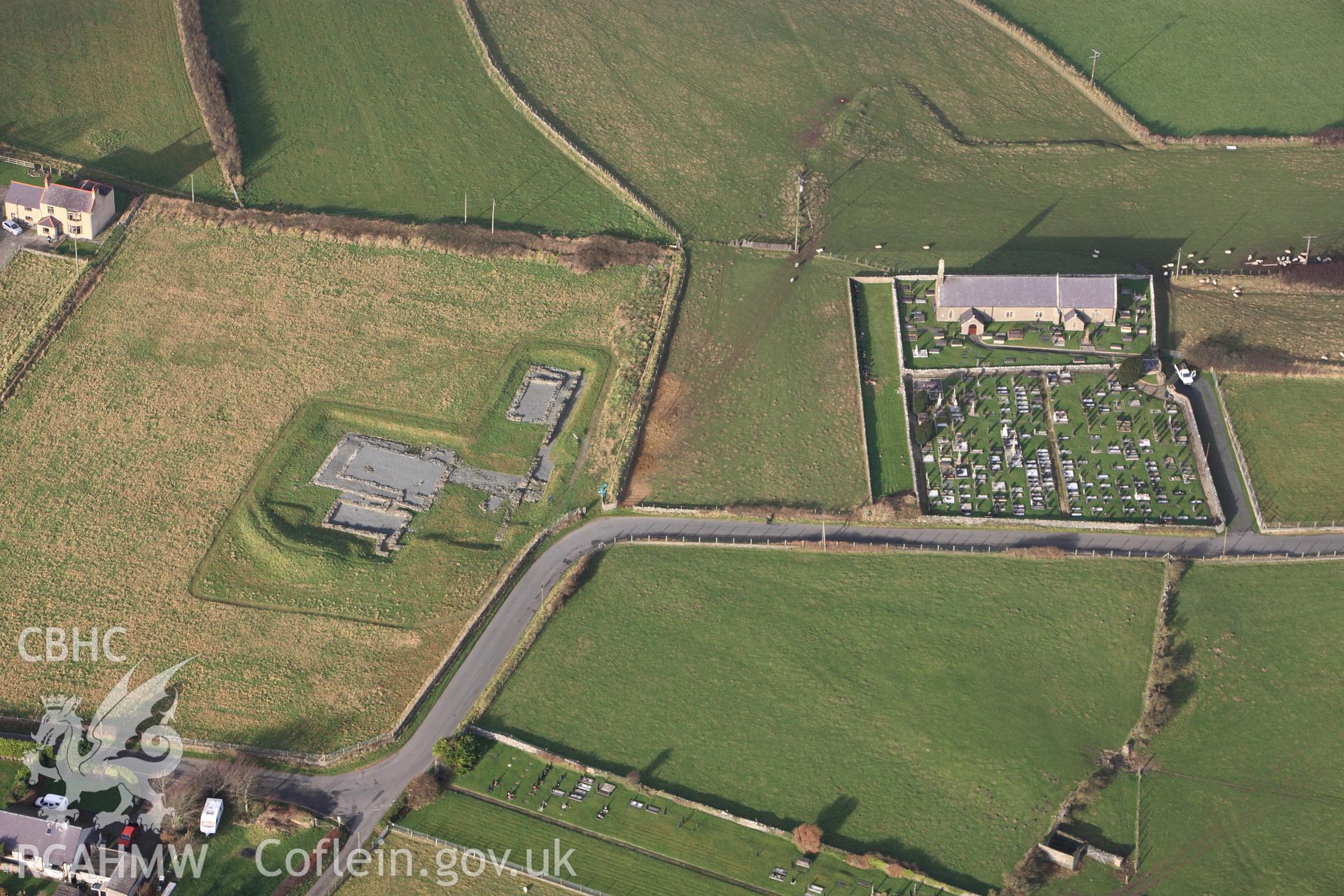 RCAHMW colour oblique photograph of Cae Llys, Rhosyr. Taken by Toby Driver on 13/01/2012.