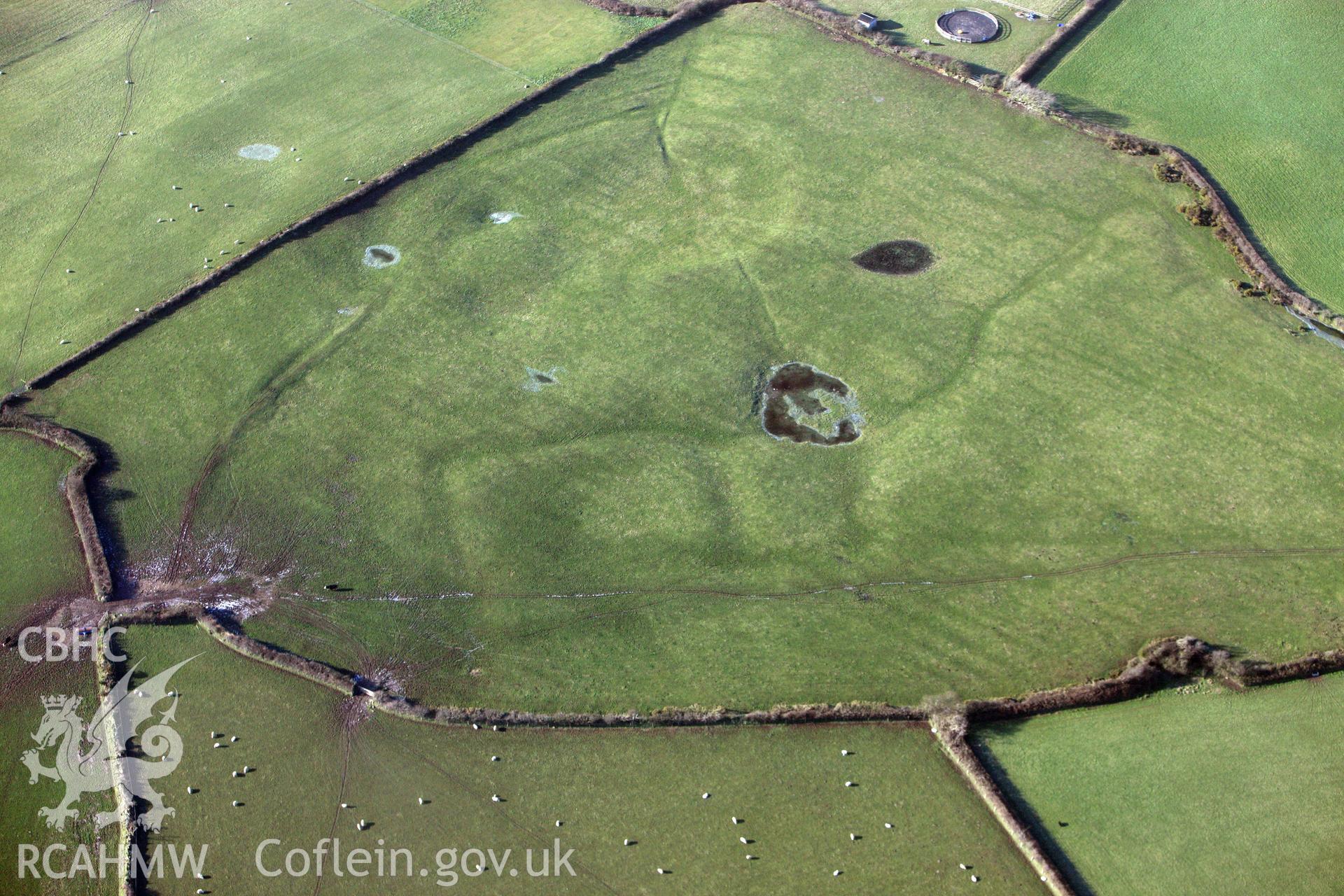 RCAHMW colour oblique photograph of Llanddewi Enclosure. Taken by Toby Driver on 02/02/2012.