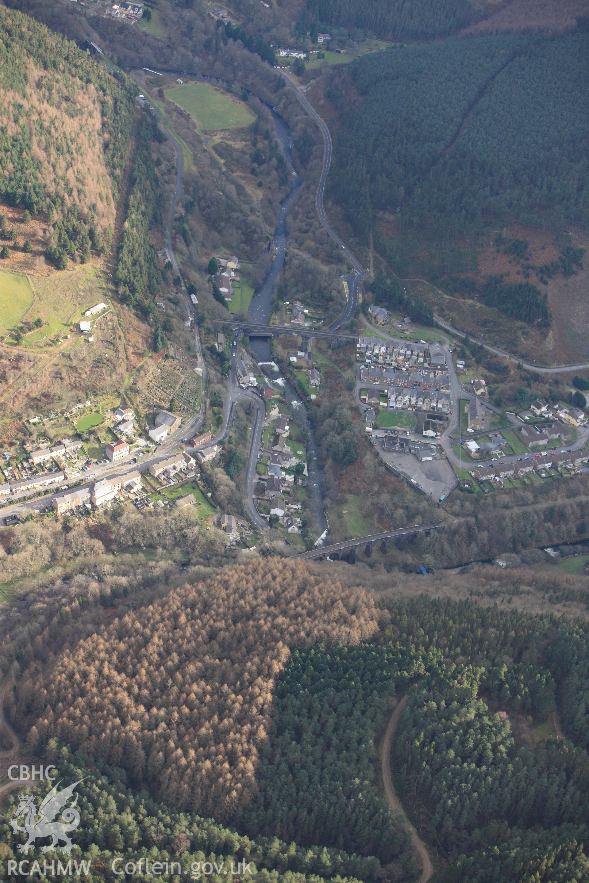 RCAHMW colour oblique photograph of Pont rhyd-y-fen ironworks tramroad viaduct. Taken by Toby Driver on 28/11/2012.