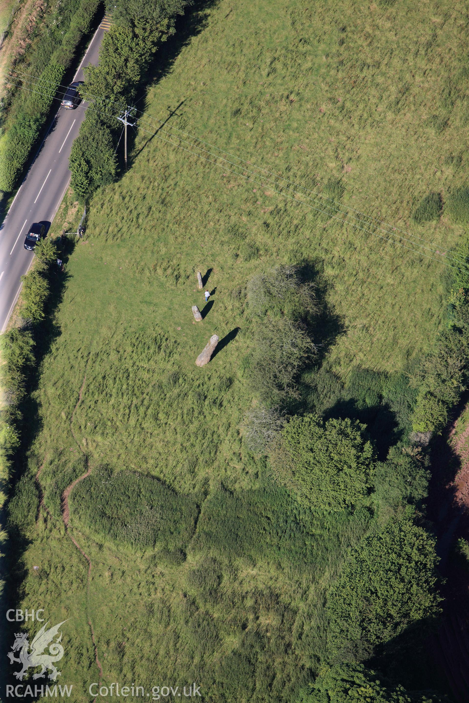 RCAHMW colour oblique photograph of Harold's Stones Trellech. Taken by Toby Driver on 24/07/2012.