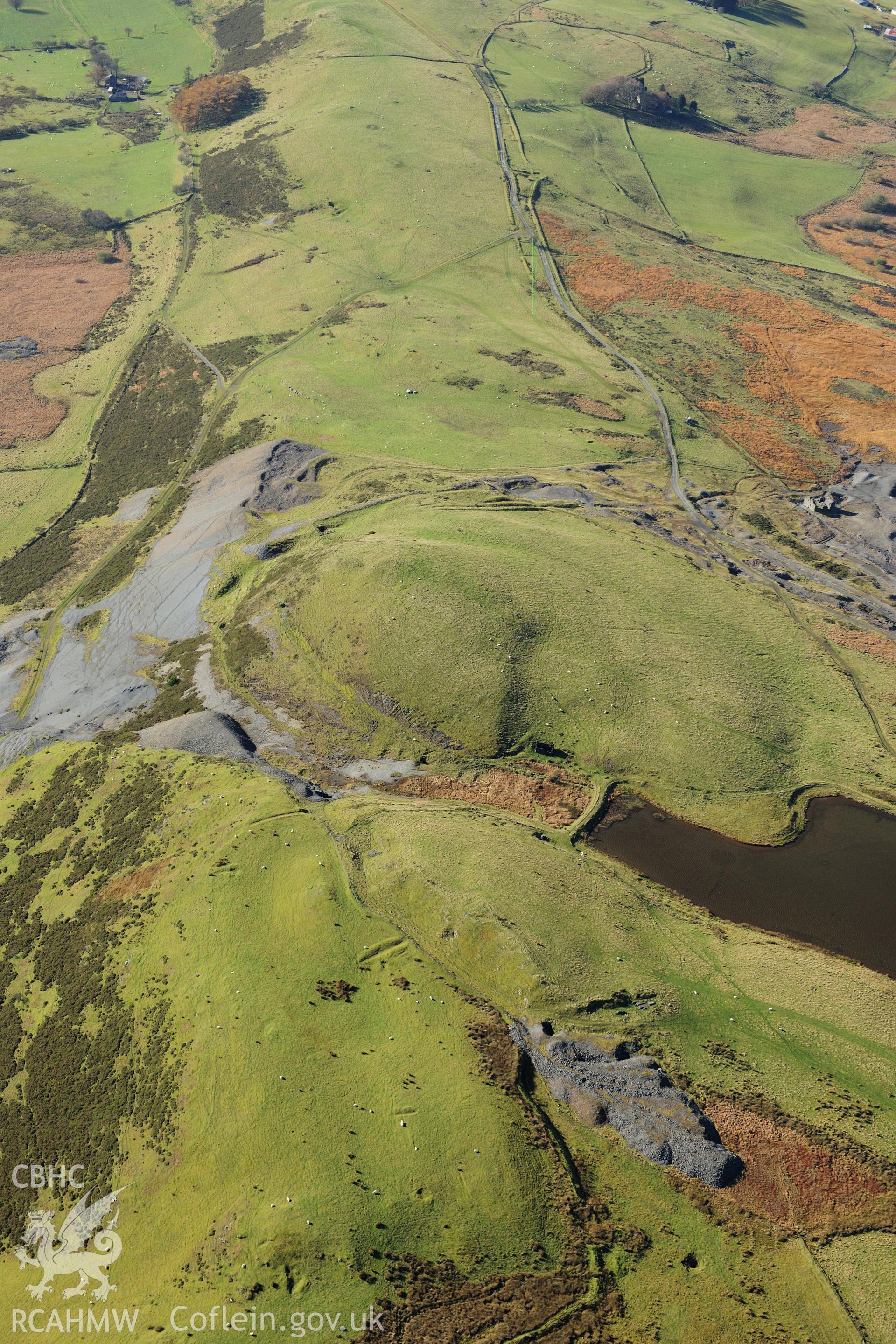 RCAHMW colour oblique photograph of Glogfawr and Glogfach lead mines. Taken by Toby Driver on 05/11/2012.