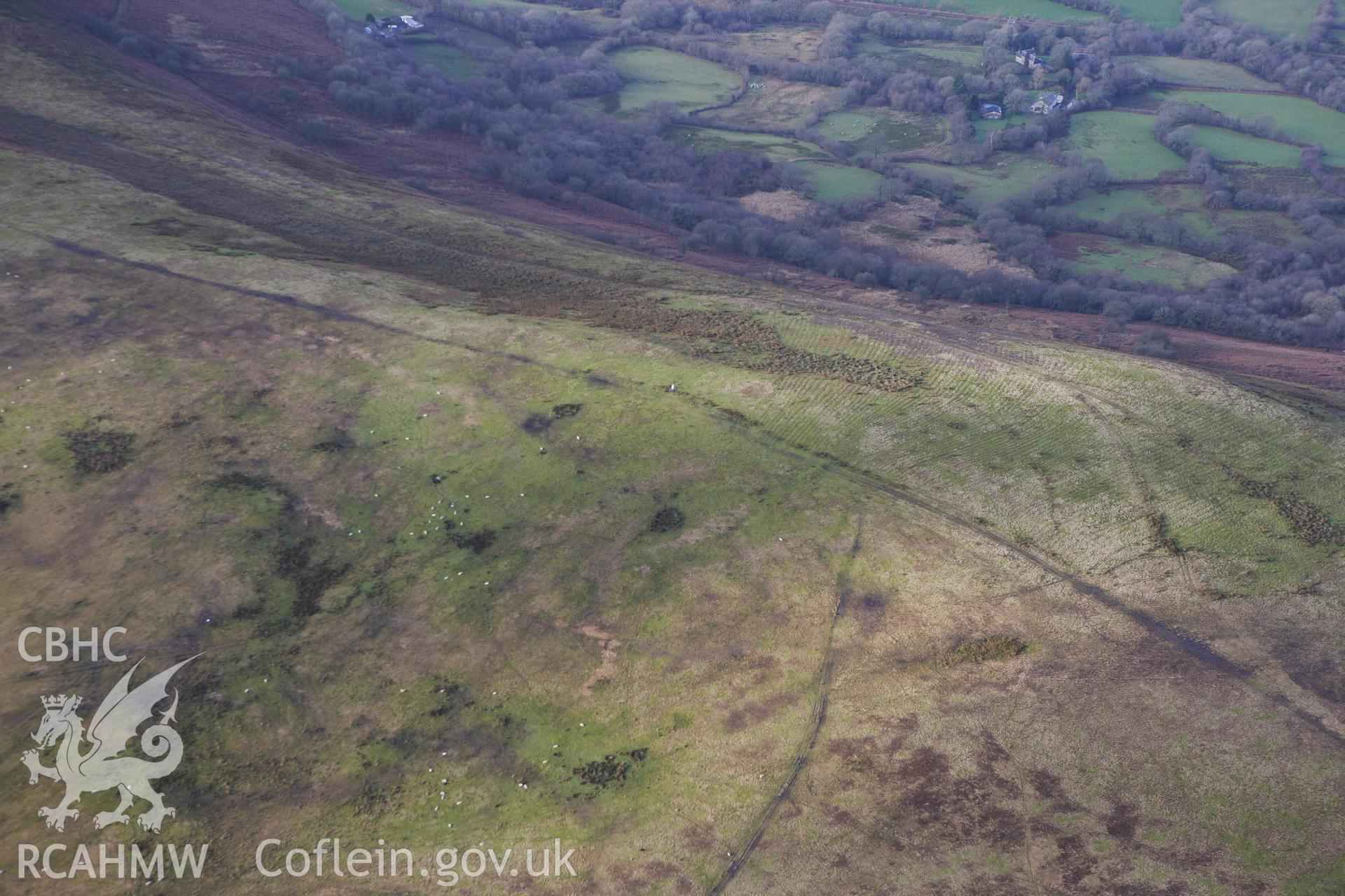 RCAHMW colour oblique photograph of Graig Fawr (West) Enclosure. Taken by Toby Driver on 27/01/2012.