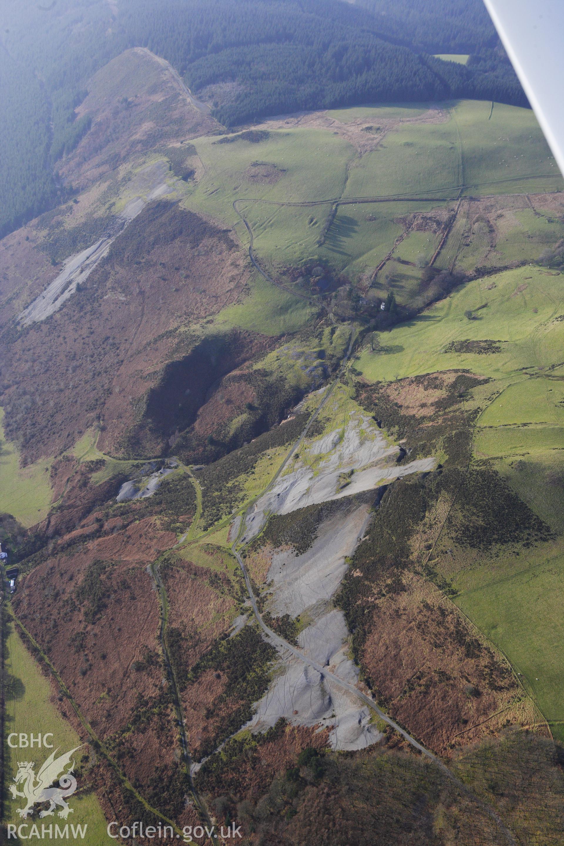 RCAHMW colour oblique photograph of Grogwynion Lead Mine, View from East. Taken by Toby Driver on 07/02/2012.