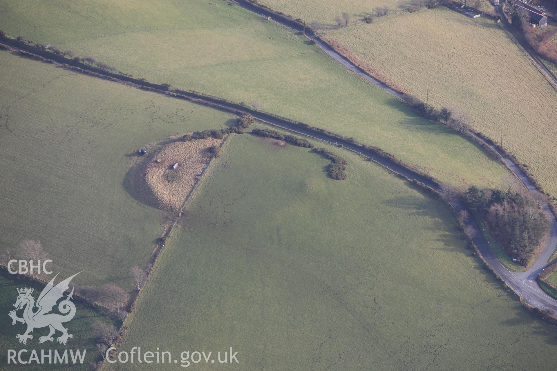 RCAHMW colour oblique photograph of Penrhyncoch Camp, Y Gaer. Taken by Toby Driver on 07/02/2012.