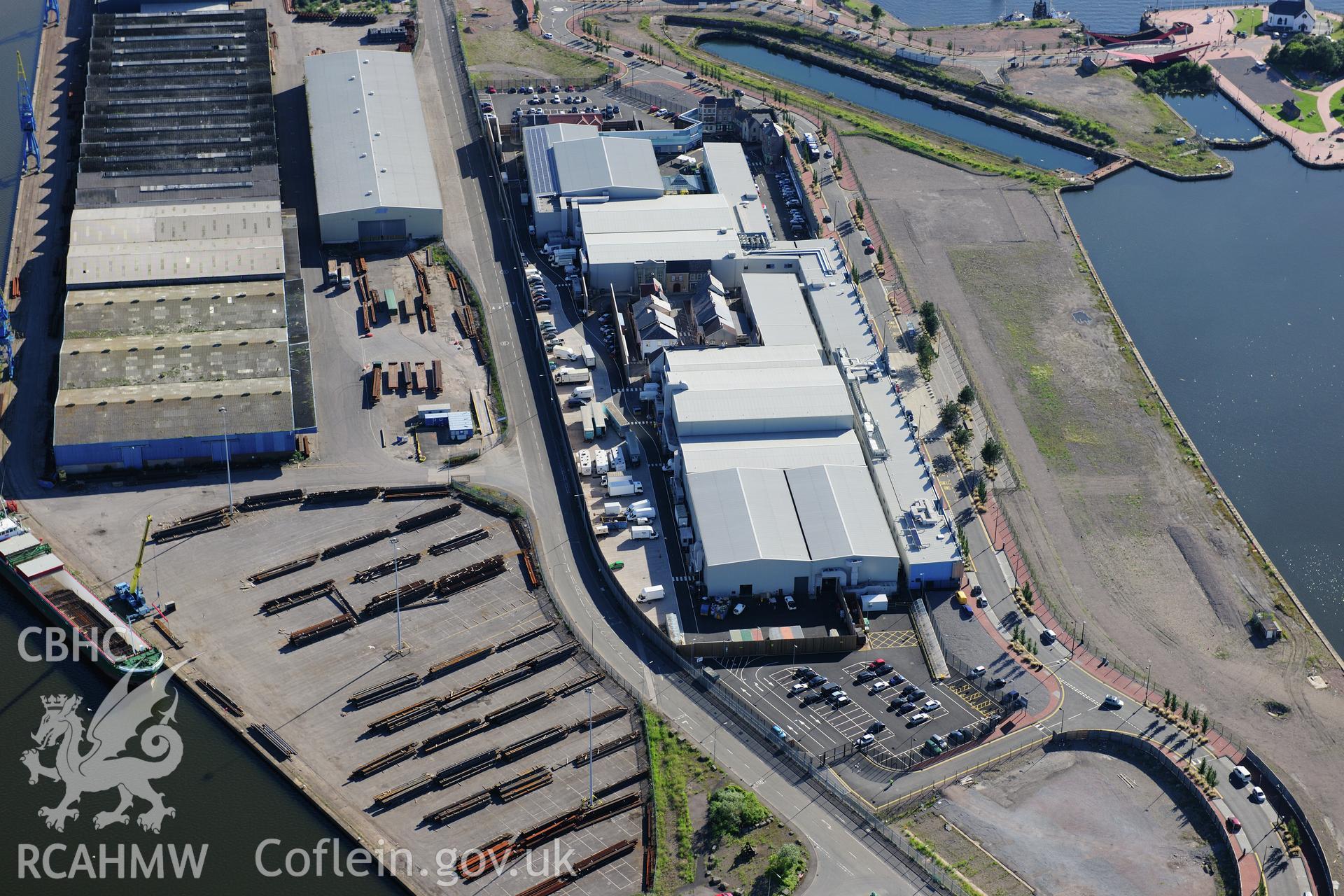 RCAHMW colour oblique photograph of BBC Roath Lock Studios, Cardiff Bay. Taken by Toby Driver on 24/07/2012.