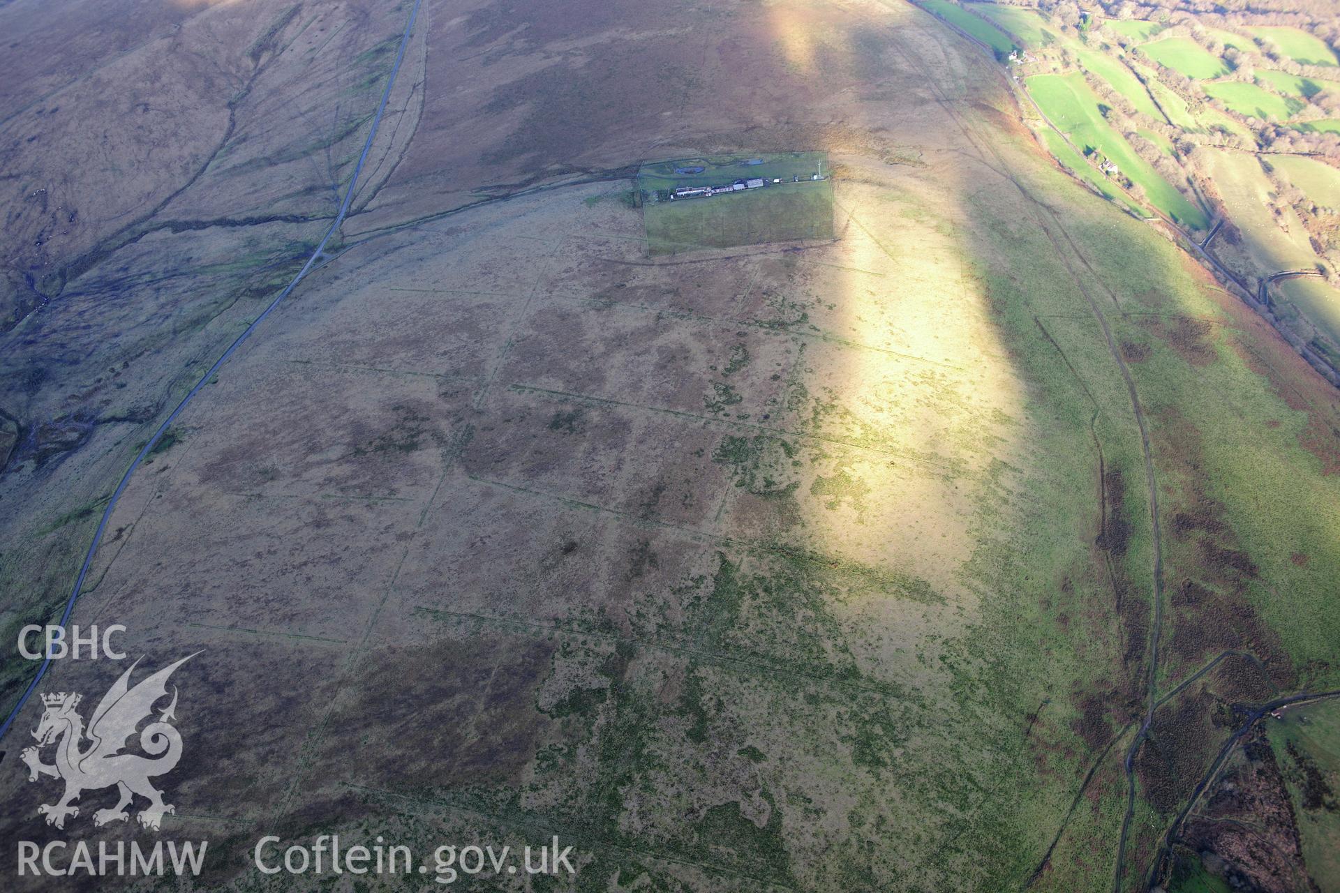 RCAHMW colour oblique photograph of Tor Clawdd to Lluest Treharne anti-glider trenches. Taken by Toby Driver on 28/11/2012.