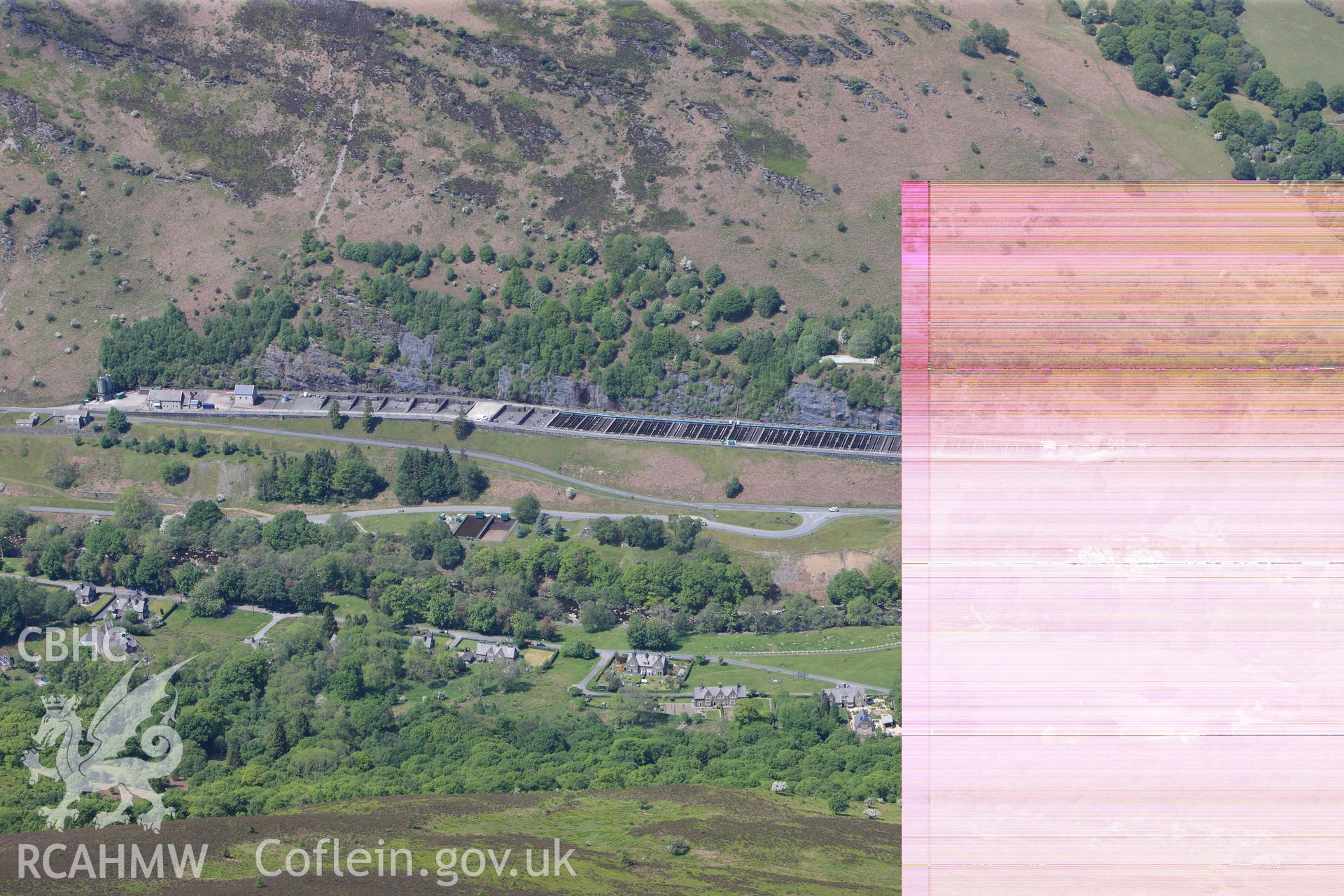 RCAHMW colour oblique photograph of Elan Aquaduct: Filter beds, Elan Conduit. Taken by Toby Driver on 28/05/2012.