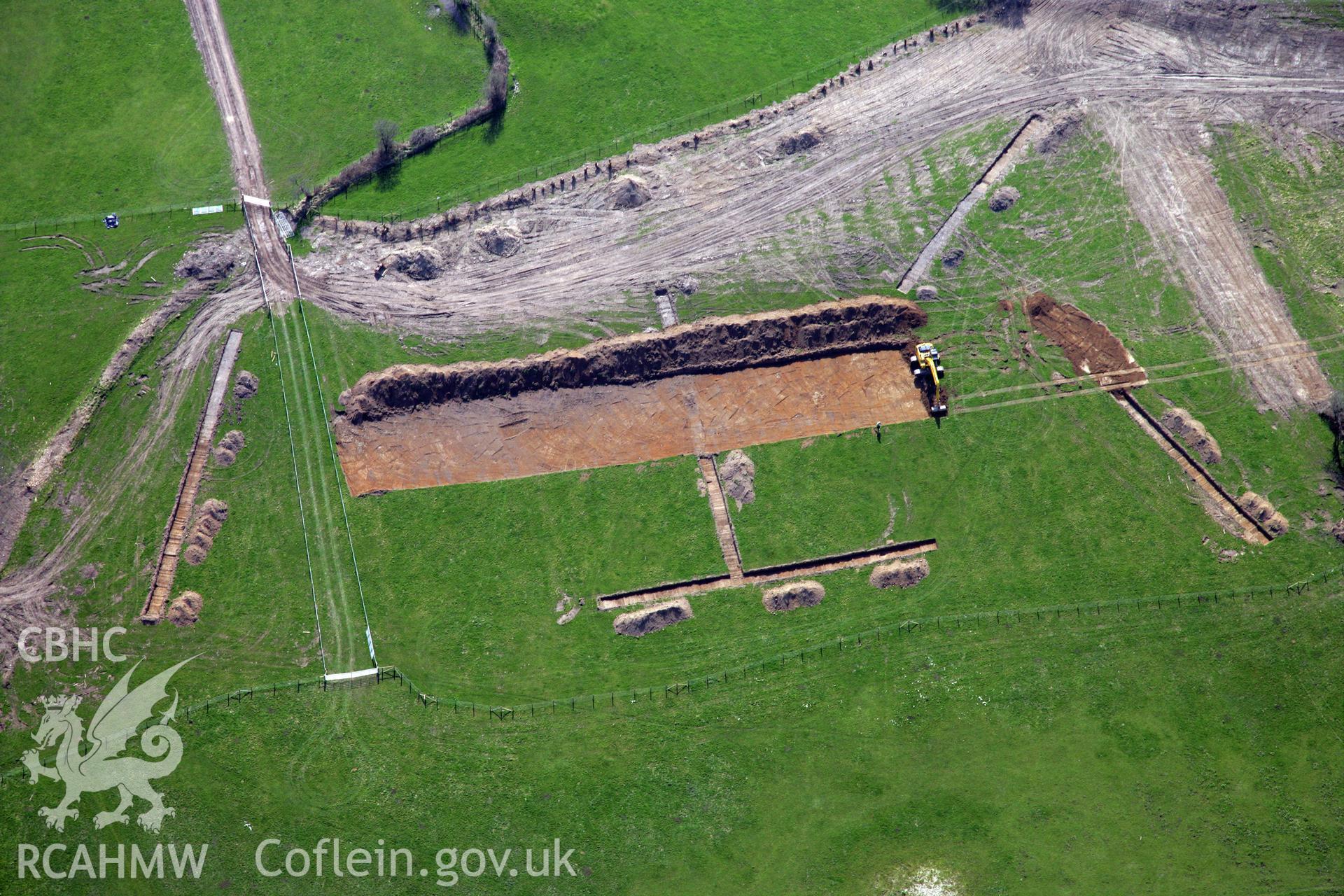 RCAHMW colour oblique photograph of A477 Bypass, Llanddowror; excavations near Castell Llanddowror. Taken by Toby Driver and Oliver Davies on 28/03/2012.