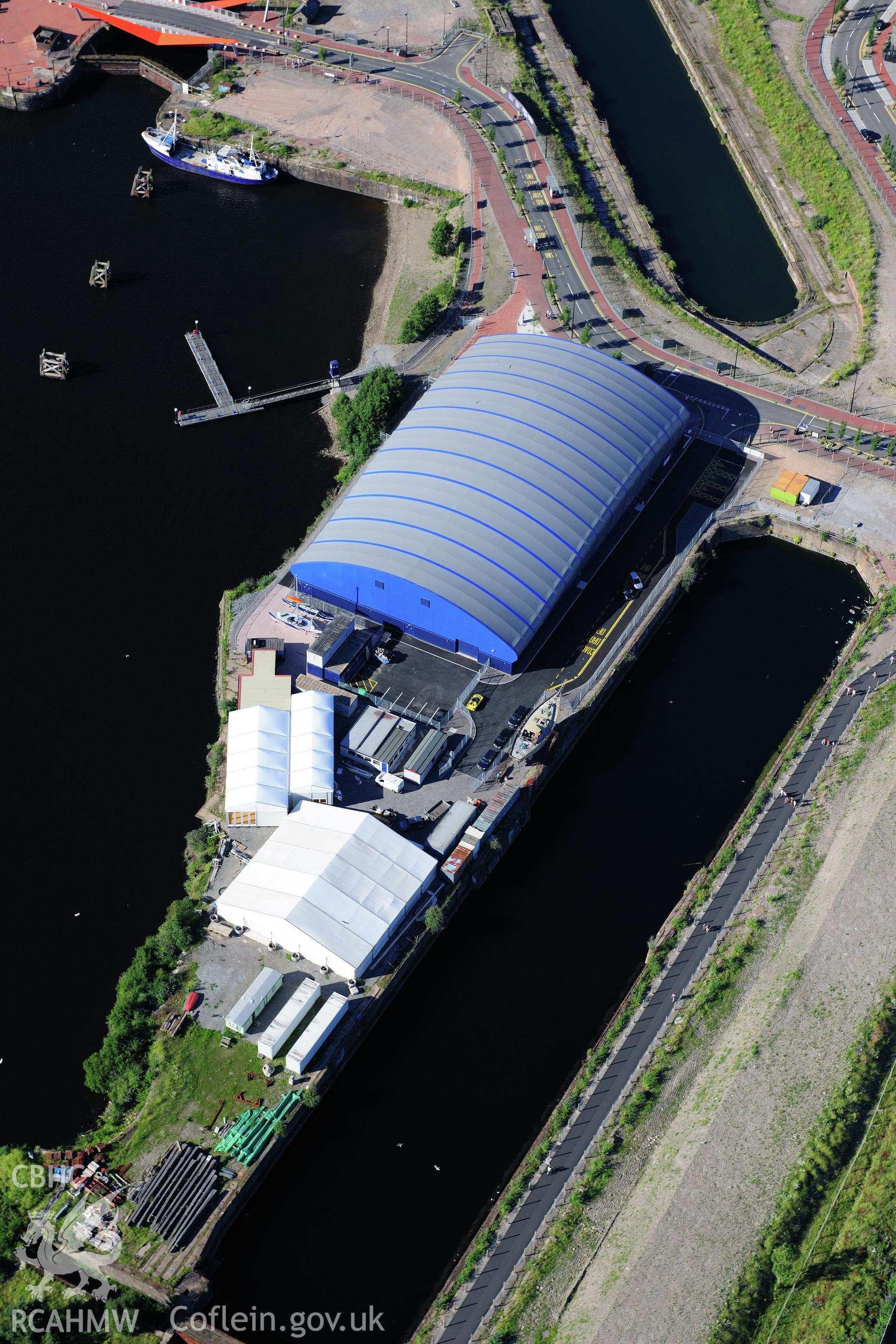 RCAHMW colour oblique photograph of The Dr Who Experience, Cardiff Bay. Taken by Toby Driver on 24/07/2012.