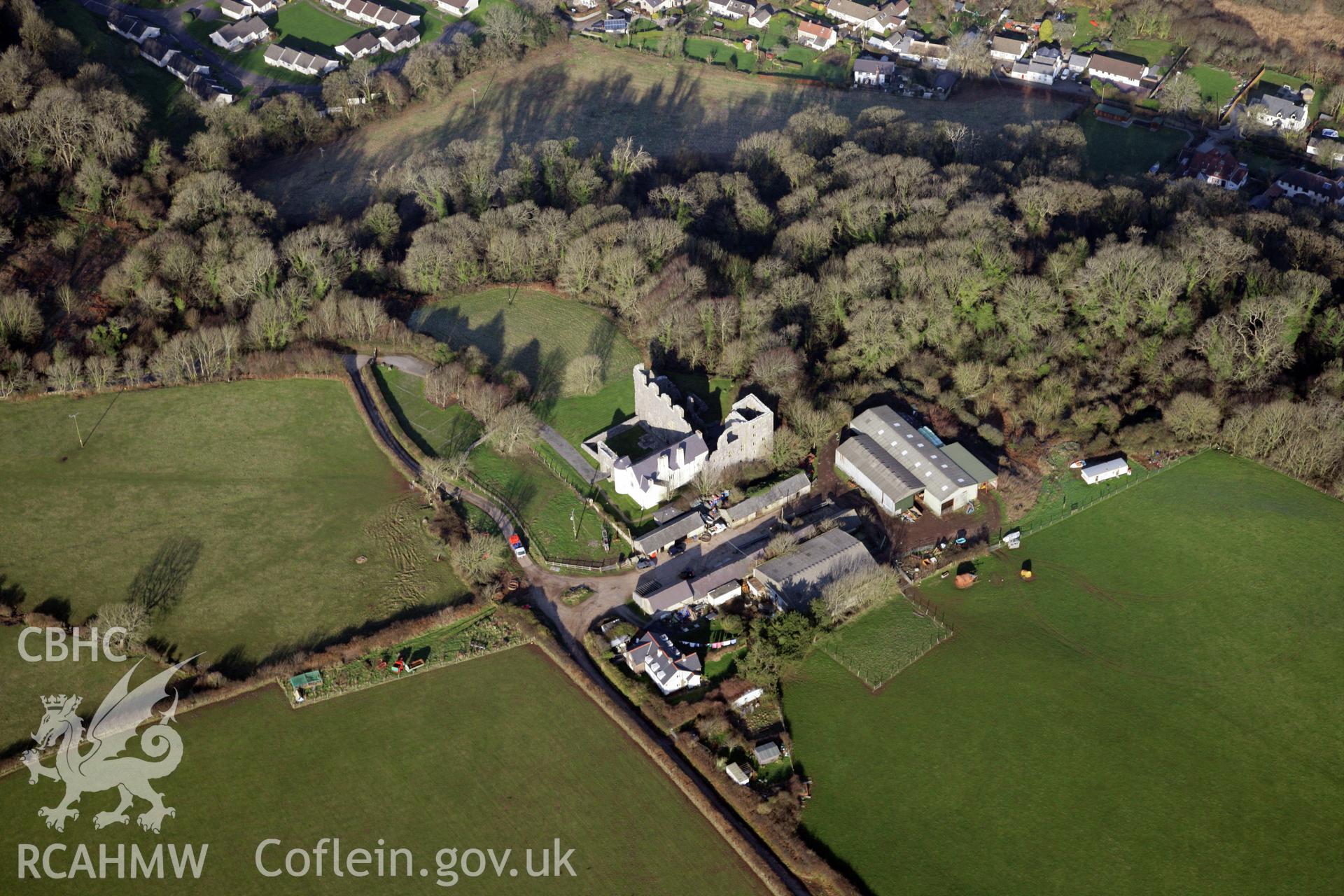 RCAHMW colour oblique photograph of Oxwich Castle. Taken by Toby Driver on 02/02/2012.