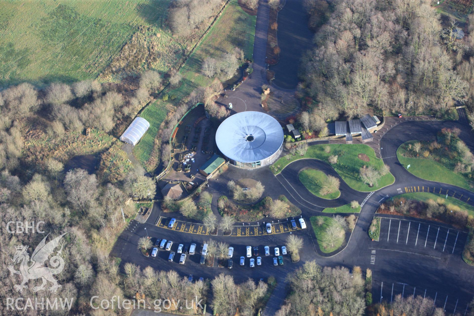 RCAHMW colour oblique photograph of The National Botanic Garden of Wales, entrance building. Taken by Toby Driver on 27/01/2012.