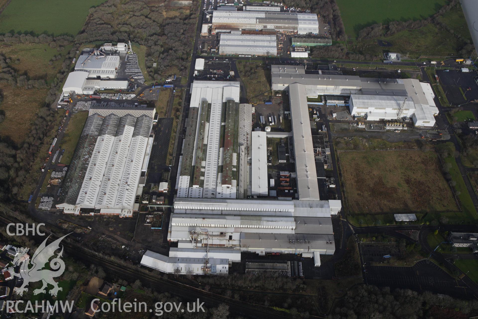 RCAHMW colour oblique photograph of ICI Metal Works (Alcoa Factory), Waunarlwydd, Gowerton. Taken by Toby Driver on 27/01/2012.