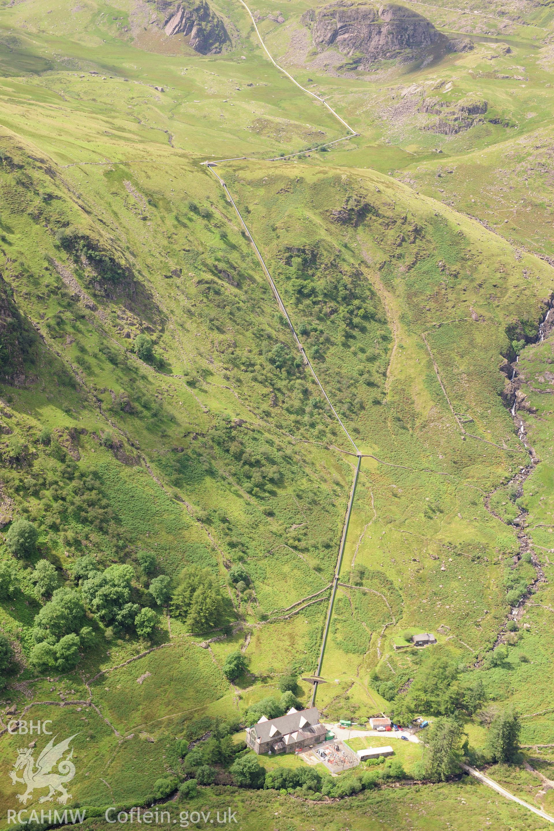 RCAHMW colour oblique photograph of Cwm Dyli hydro-electric power station, viewed from the east. Taken by Toby Driver on 10/08/2012.