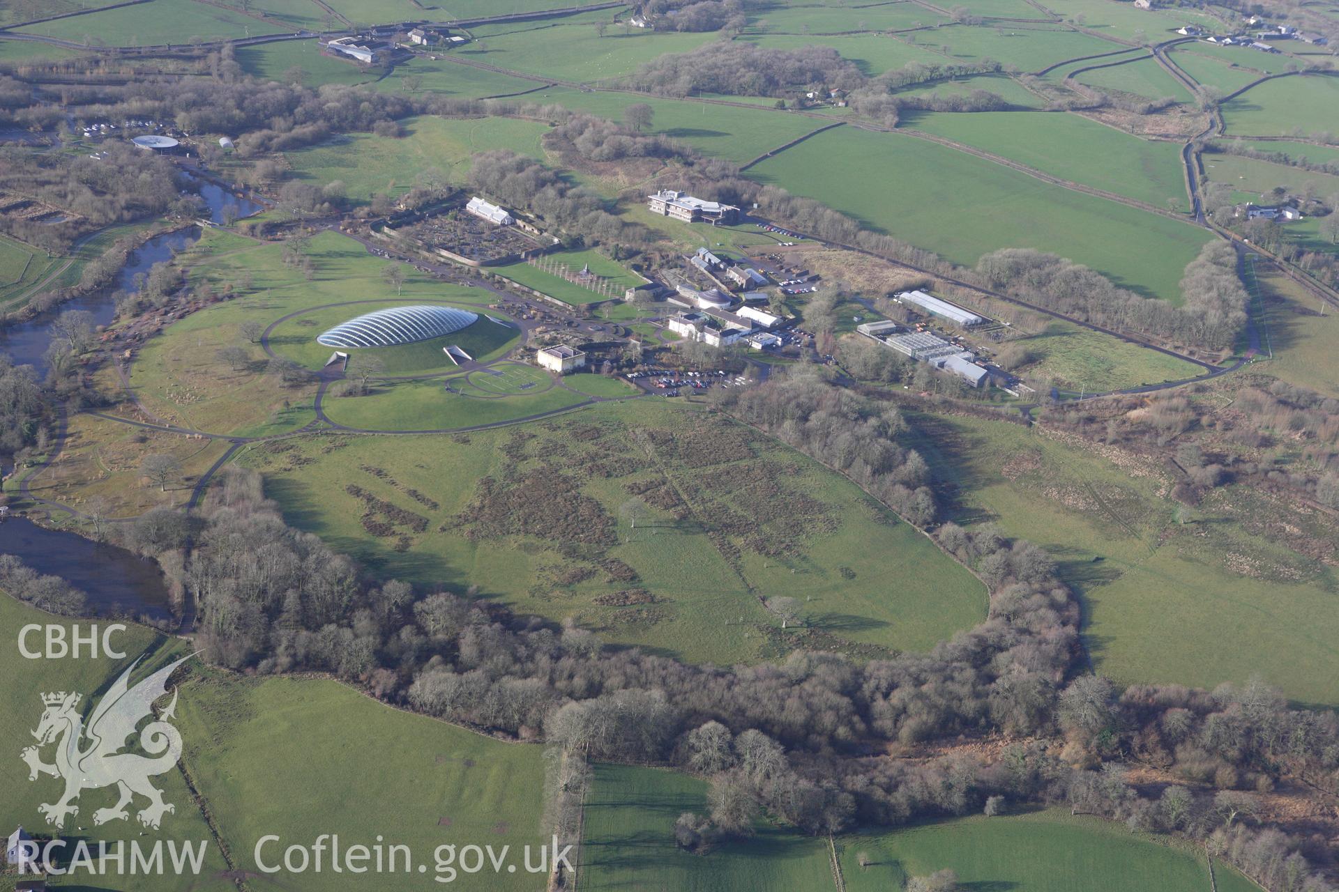 RCAHMW colour oblique photograph of The Great Glasshouse, The National Botanic Gardens of Wales, view from the north-east. Taken by Toby Driver on 27/01/2012.