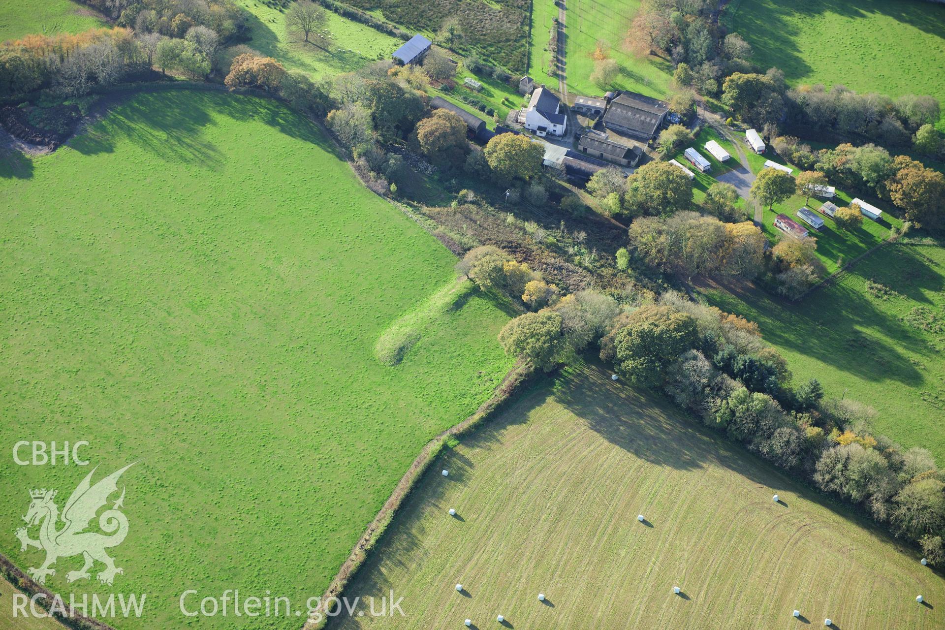 RCAHMW colour oblique photograph of Llandre Gaer, Llandre Egremont. Taken by Toby Driver on 26/10/2012.