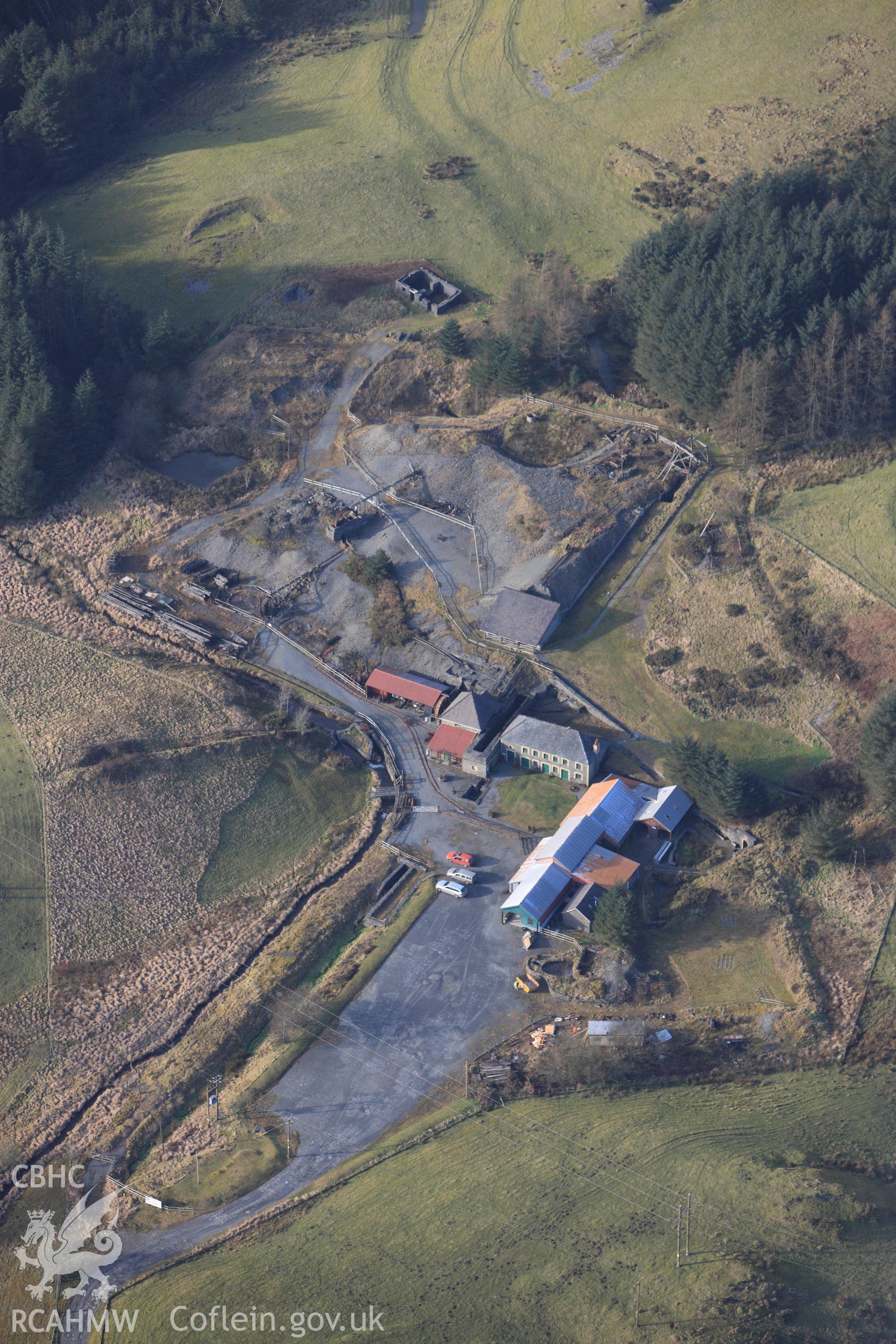 RCAHMW colour oblique photograph of Llywernog Silver Lead Mining Museum, View from South East. Taken by Toby Driver on 07/02/2012.