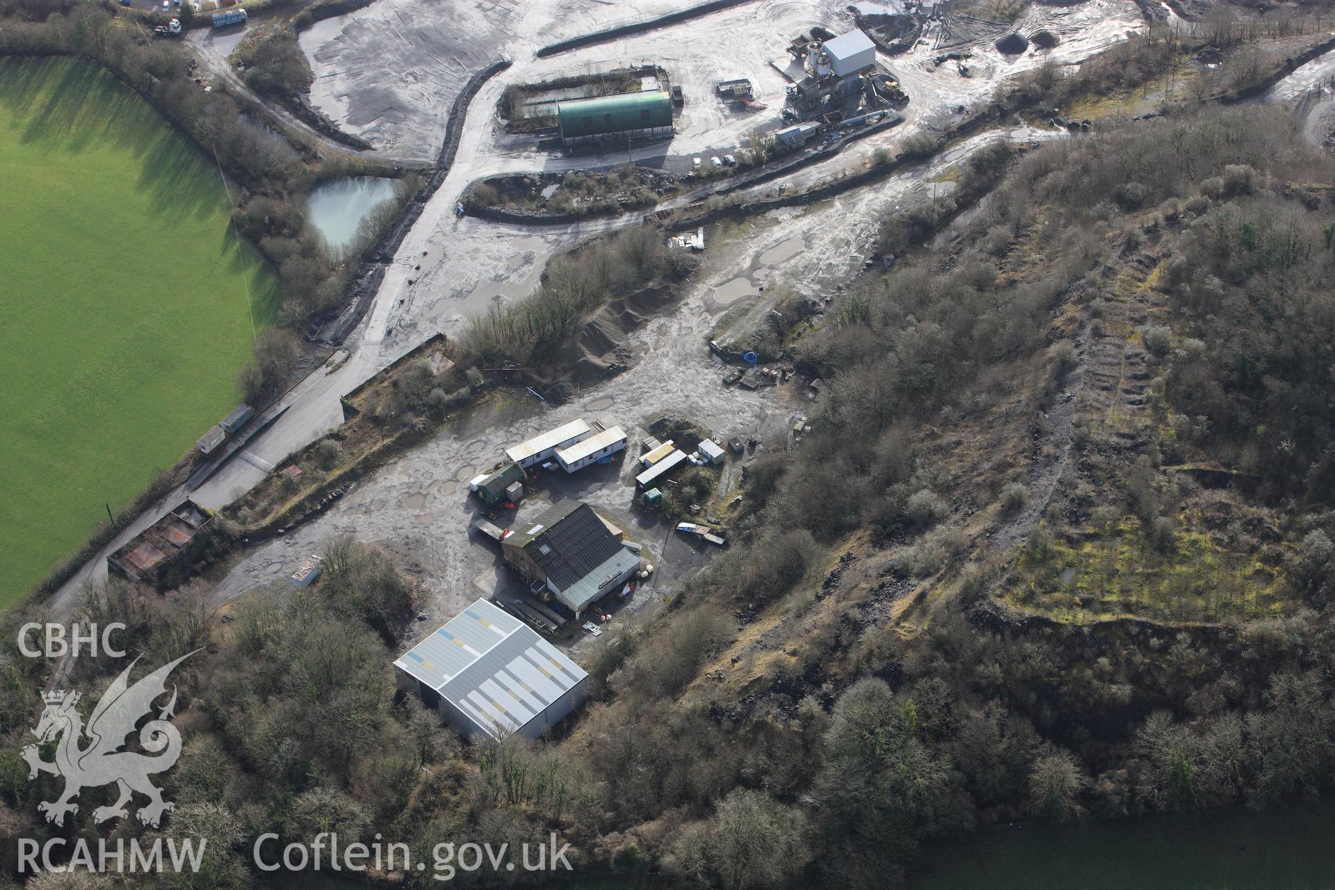 RCAHMW colour oblique photograph of Cilyrychen Lime Kilns. Taken by Toby Driver on 27/01/2012.