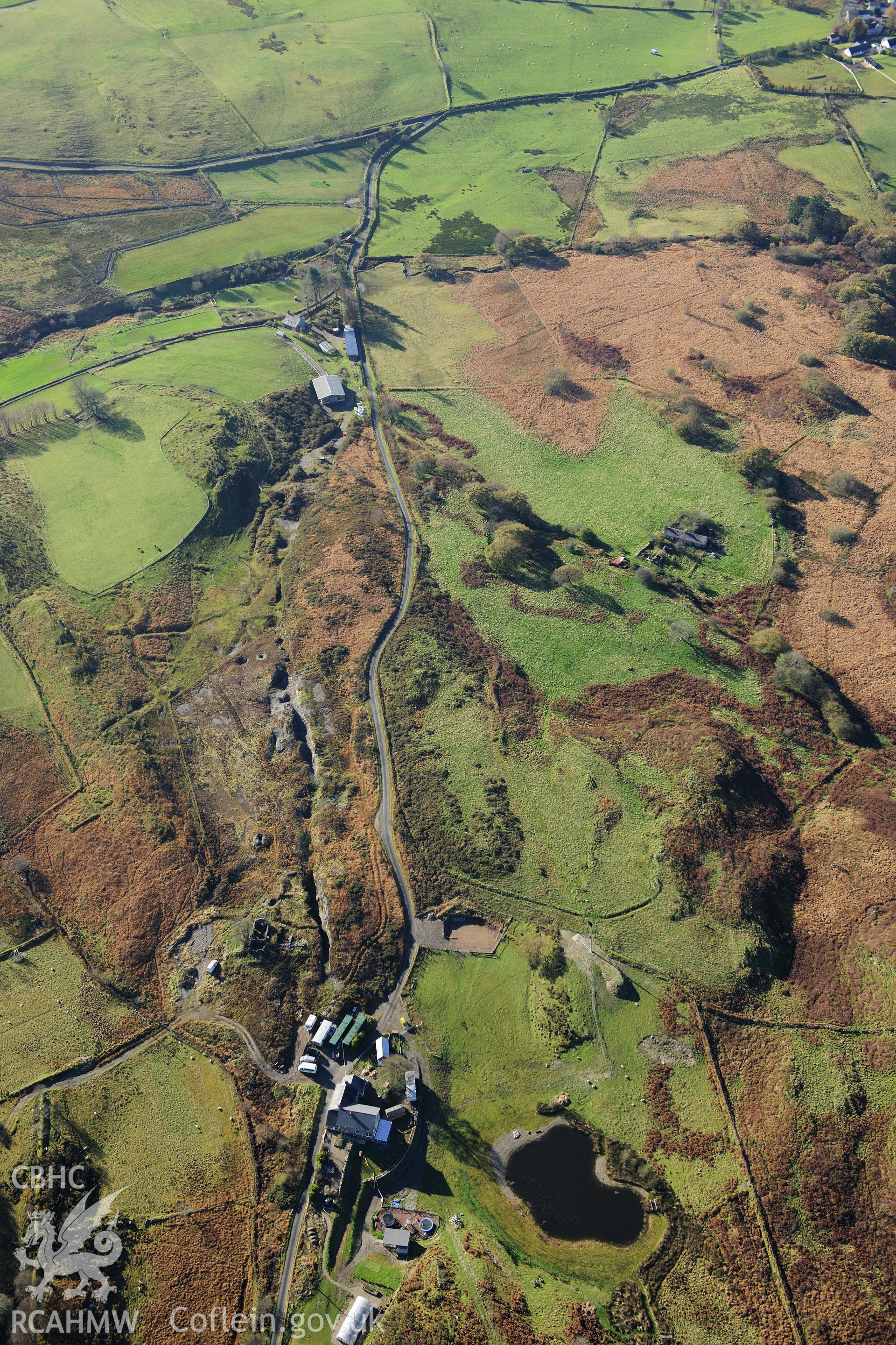 RCAHMW colour oblique photograph of Logaulas lead mine, Lisburne mine. Taken by Toby Driver on 05/11/2012.