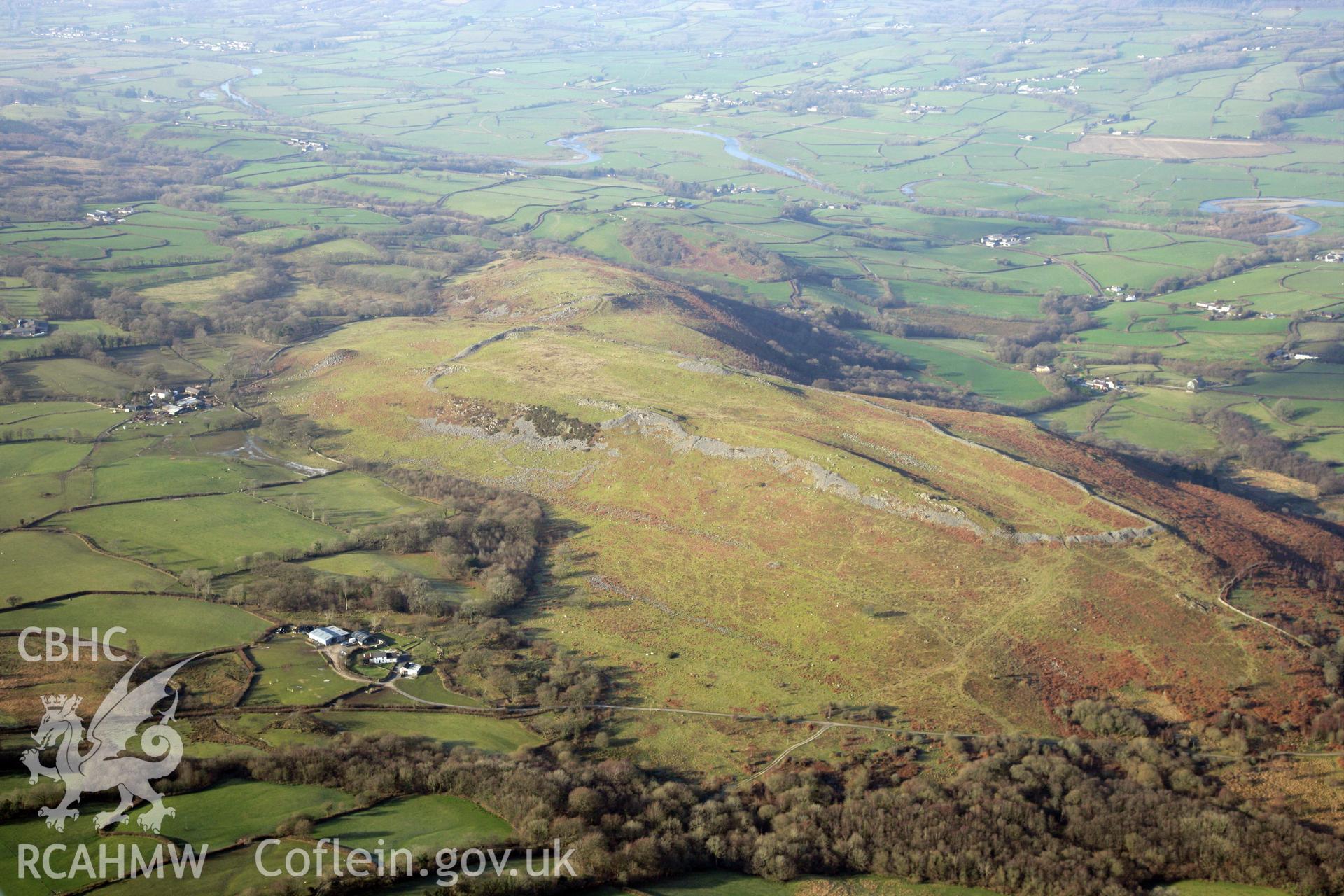 RCAHMW colour oblique photograph of Carn Goch Camps; Gaer Fawr. Taken by Toby Driver on 02/02/2012.