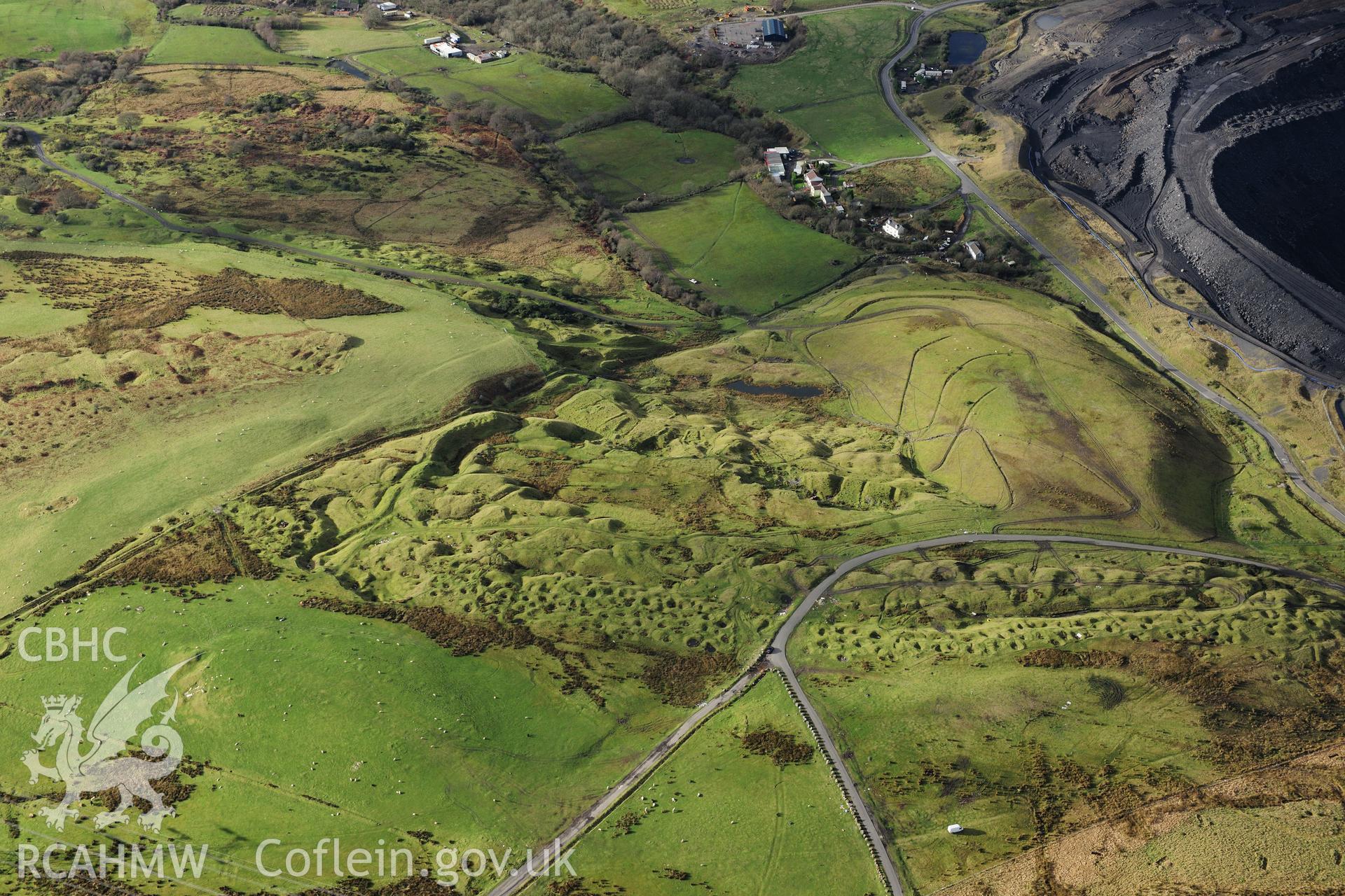 RCAHMW colour oblique photograph of Ffos y Fran ironstone worker's village. Taken by Toby Driver on 28/11/2012.