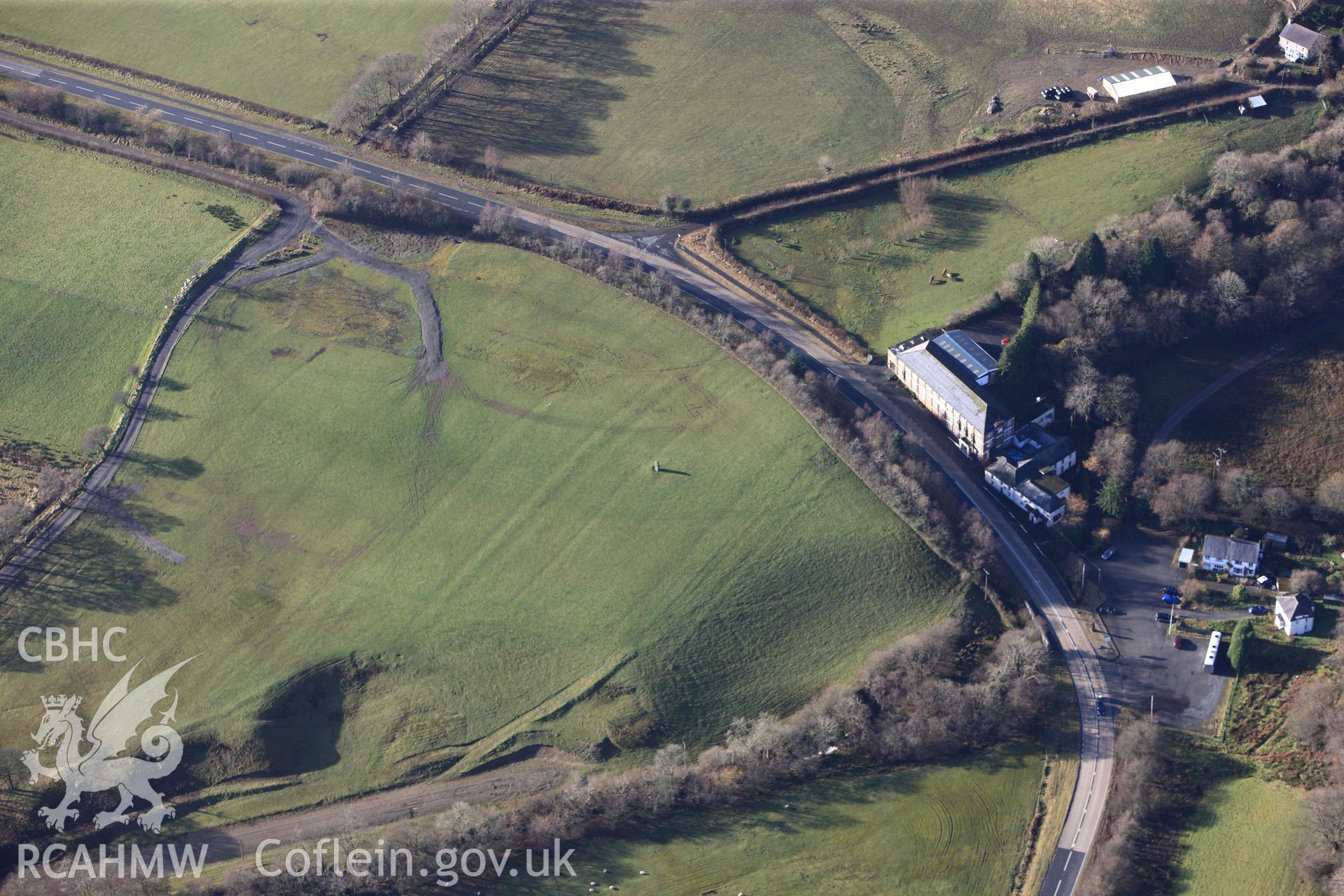 RCAHMW colour oblique photograph of Cae'r maen, standing stone. Taken by Toby Driver on 23/11/2012.