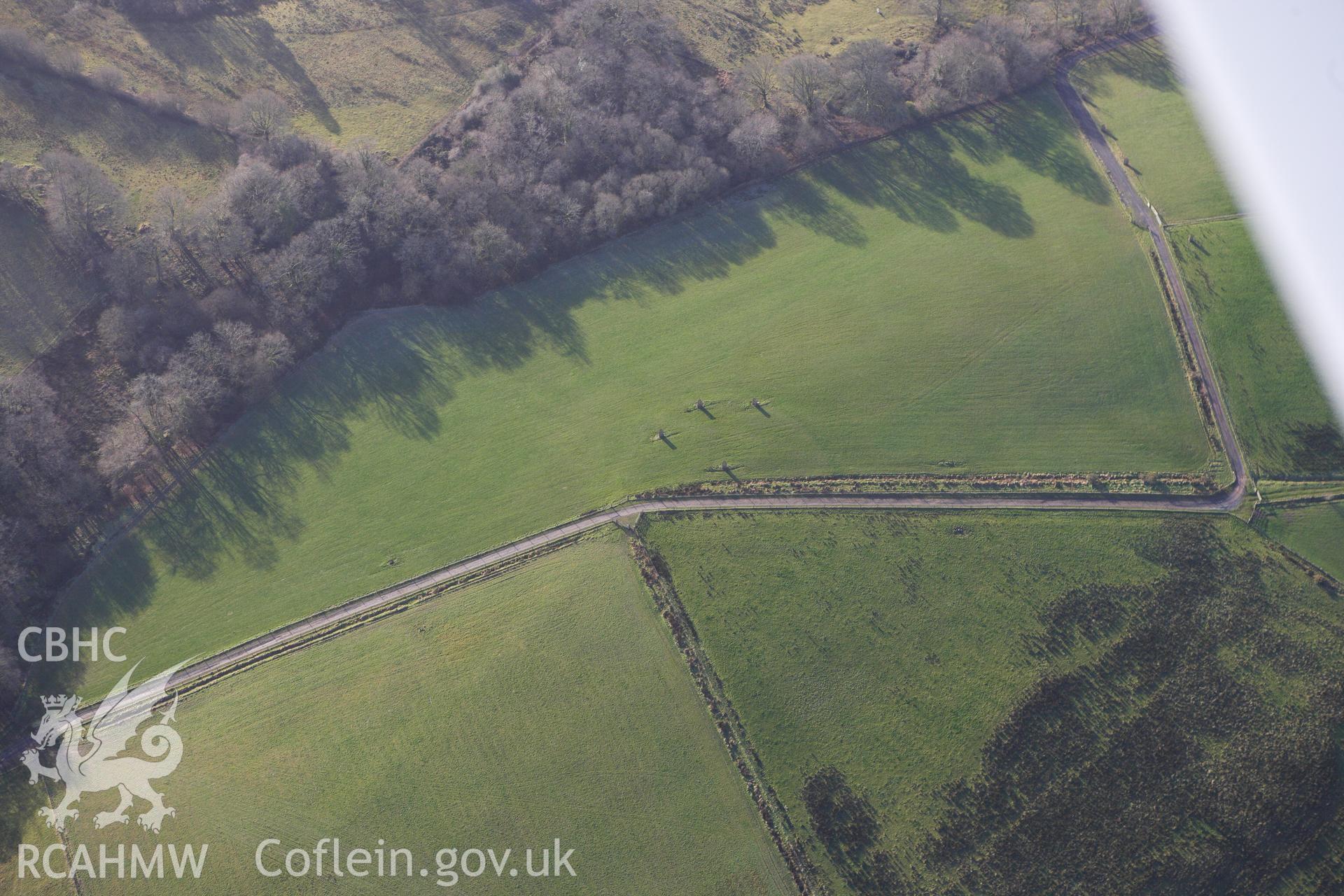 RCAHMW colour oblique photograph of Tree Clump Earthworks, Middleton Hall Park. Taken by Toby Driver on 27/01/2012.