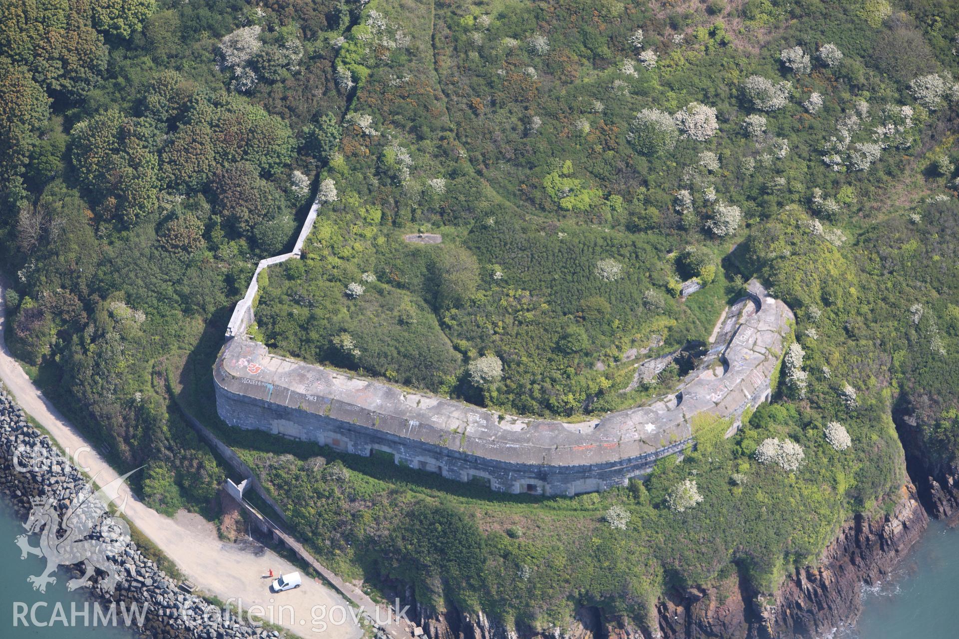 RCAHMW colour oblique photograph of Close view of Fort Hubberston, looking north east. Taken by Toby Driver on 24/05/2012.