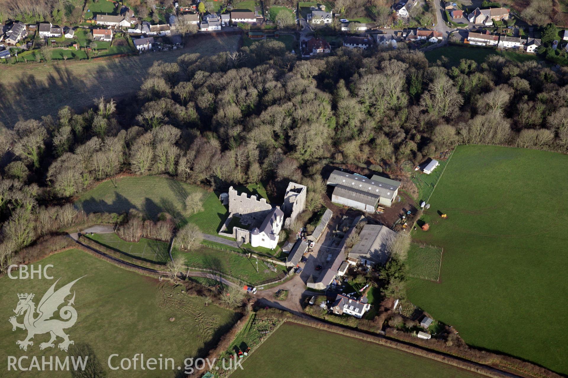 RCAHMW colour oblique photograph of Oxwich Castle. Taken by Toby Driver on 02/02/2012.