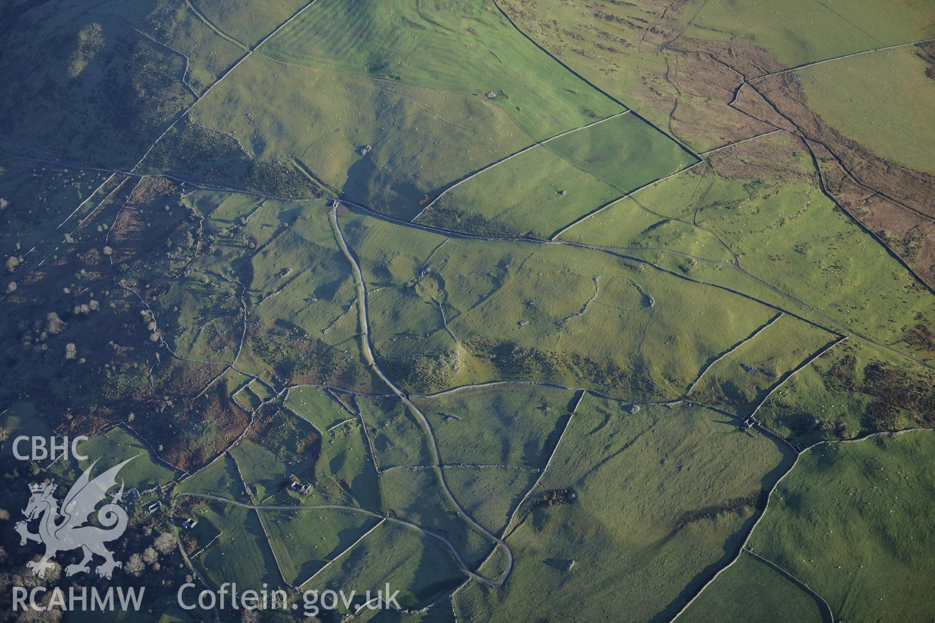 RCAHMW colour oblique photograph of Erw Wen, upland landscape, high view. Taken by Toby Driver on 10/12/2012.