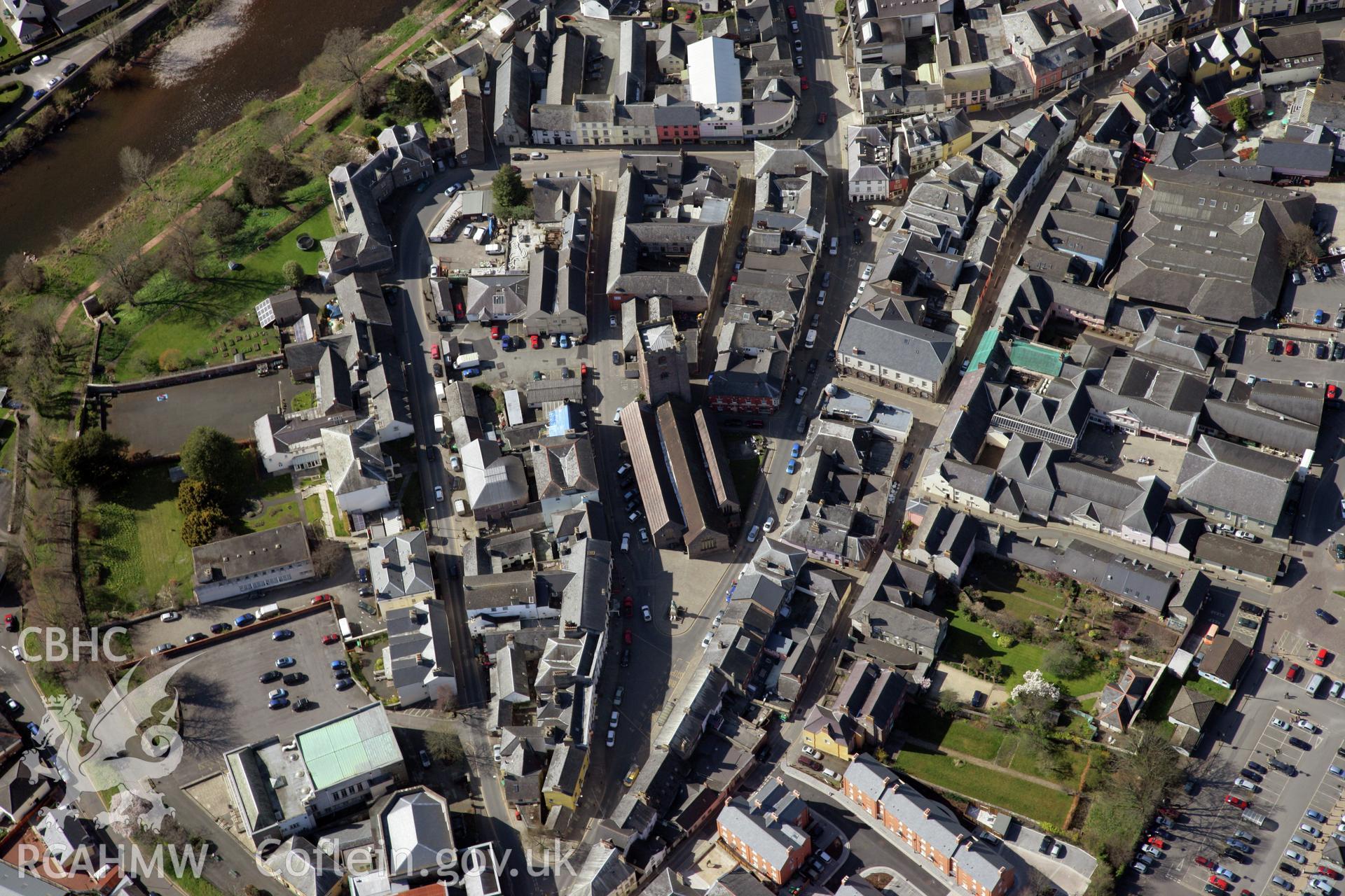 RCAHMW colour oblique photograph of St Mary's Church, Brecon. Taken by Toby Driver and Oliver Davies on 28/03/2012.