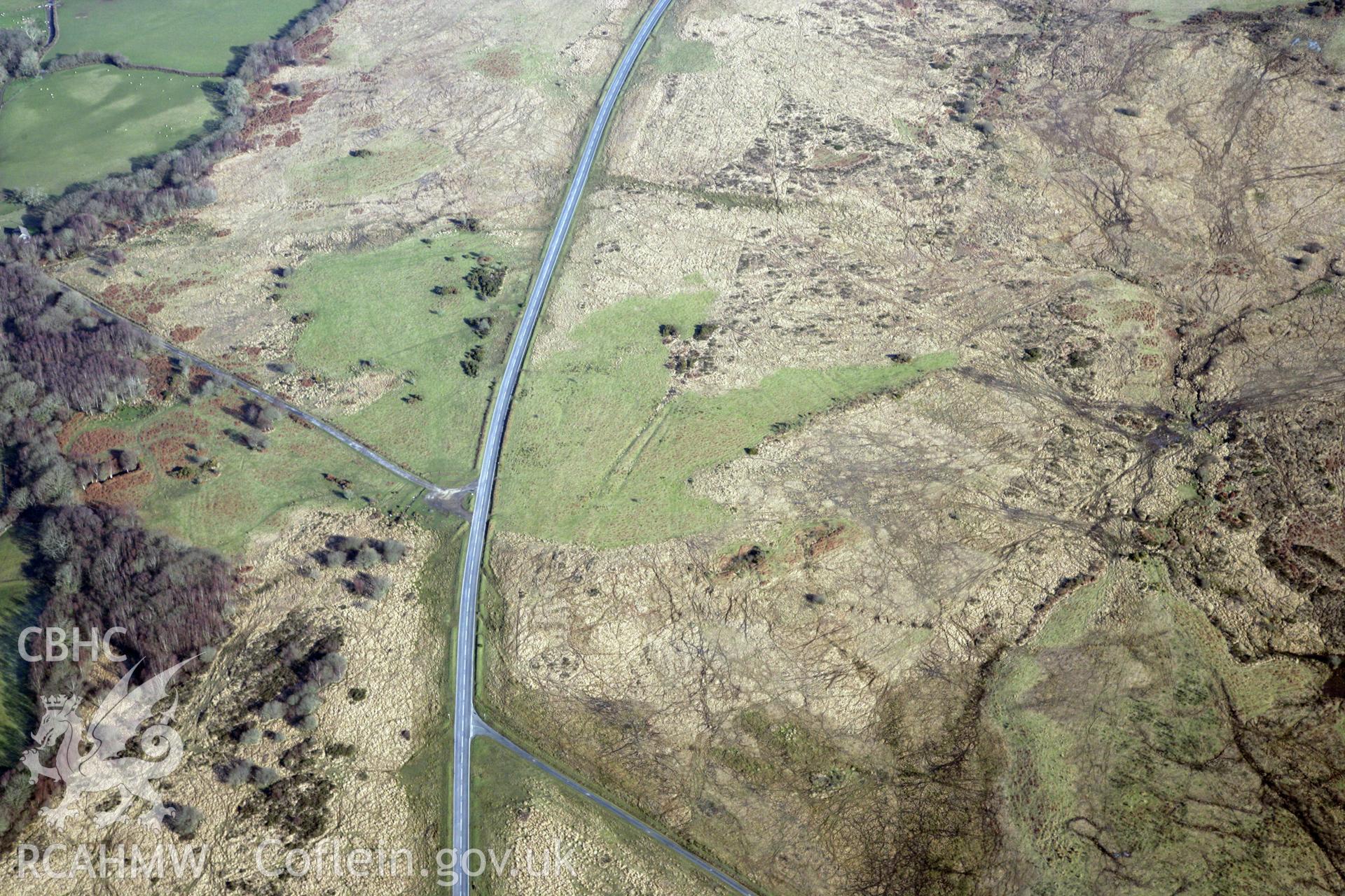 RCAHMW colour oblique photograph of No identified features. Path and fields (West of Fairwood Common Aerodrome). Taken by Toby Driver on 02/02/2012.