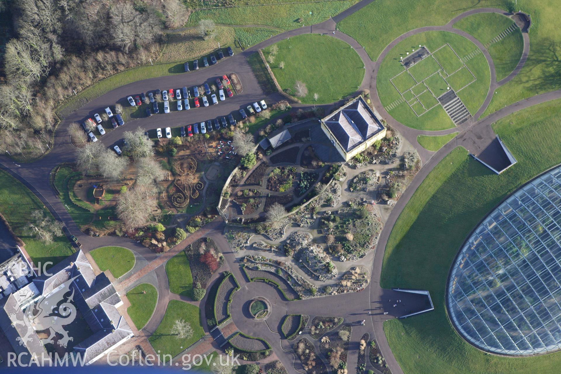 RCAHMW colour oblique photograph of Middleton Hall Park, grounds and gardens, now the National Botanic Garden of Wales. Taken by Toby Driver on 27/01/2012.