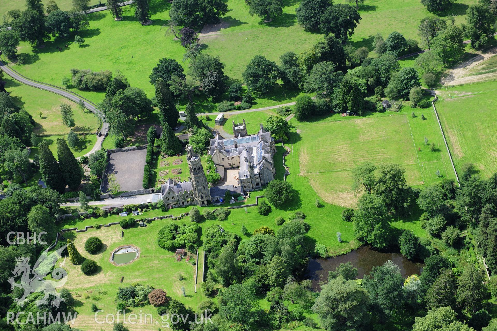 RCAHMW colour oblique photograph of Leighton Hall, garden, Welshpool. Taken by Toby Driver on 27/07/2012.