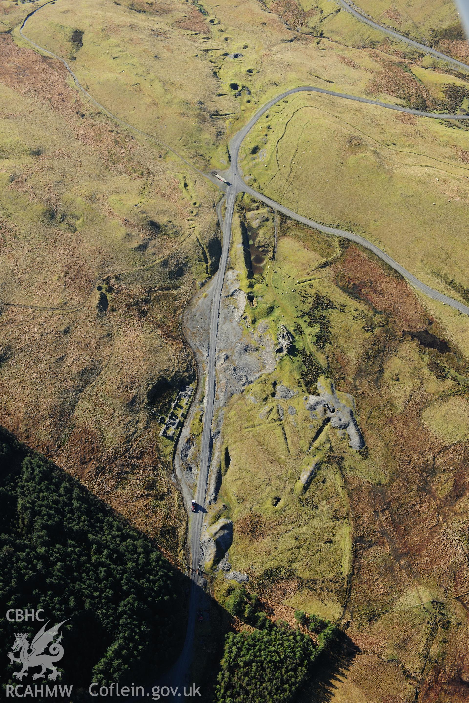 RCAHMW colour oblique photograph of Esgair Hir Lead Mine. Taken by Toby Driver on 05/11/2012.