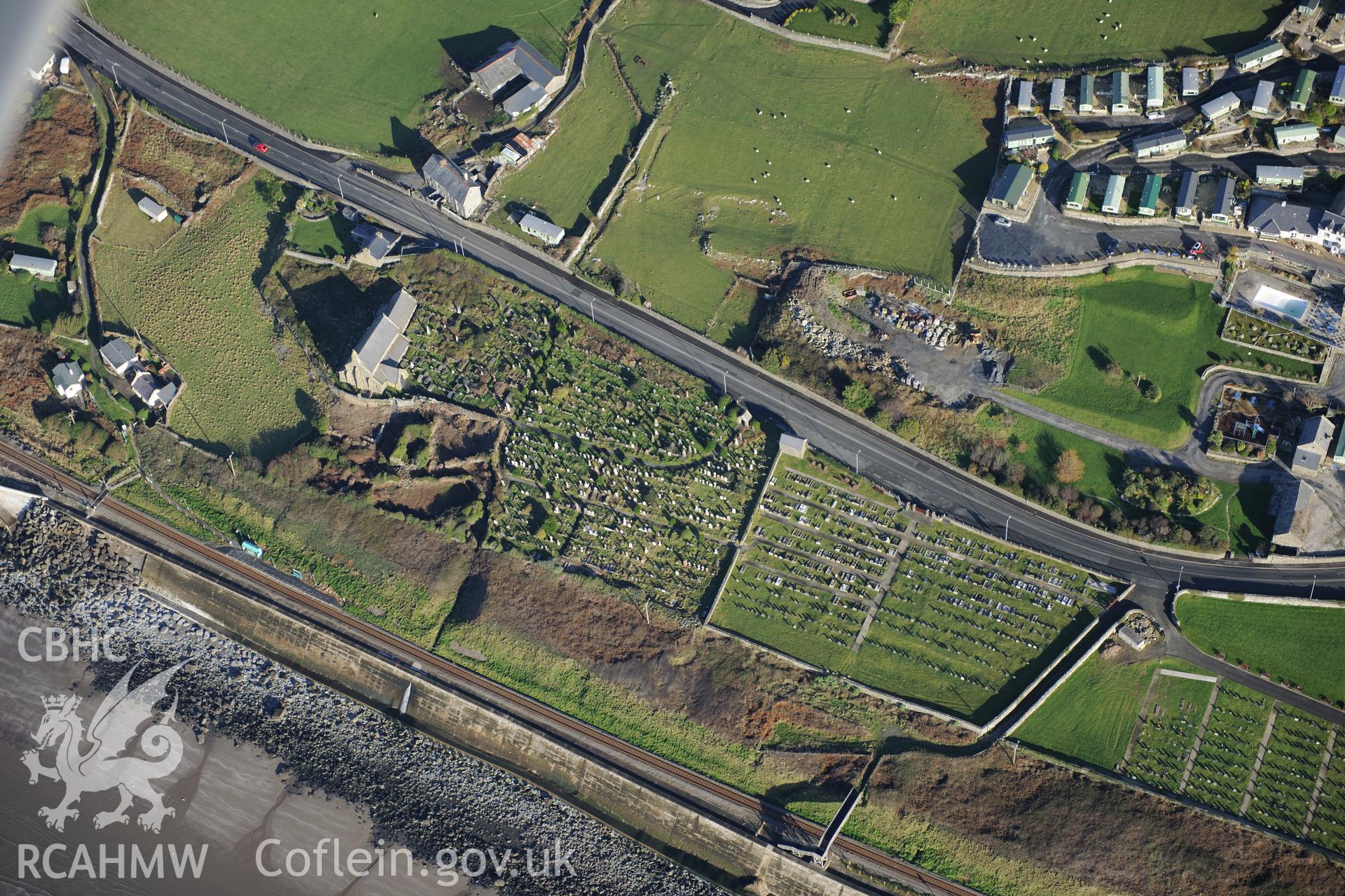 RCAHMW colour oblique photograph of St Mary and St Bodfan's, Llanaber. Taken by Toby Driver on 10/12/2012.