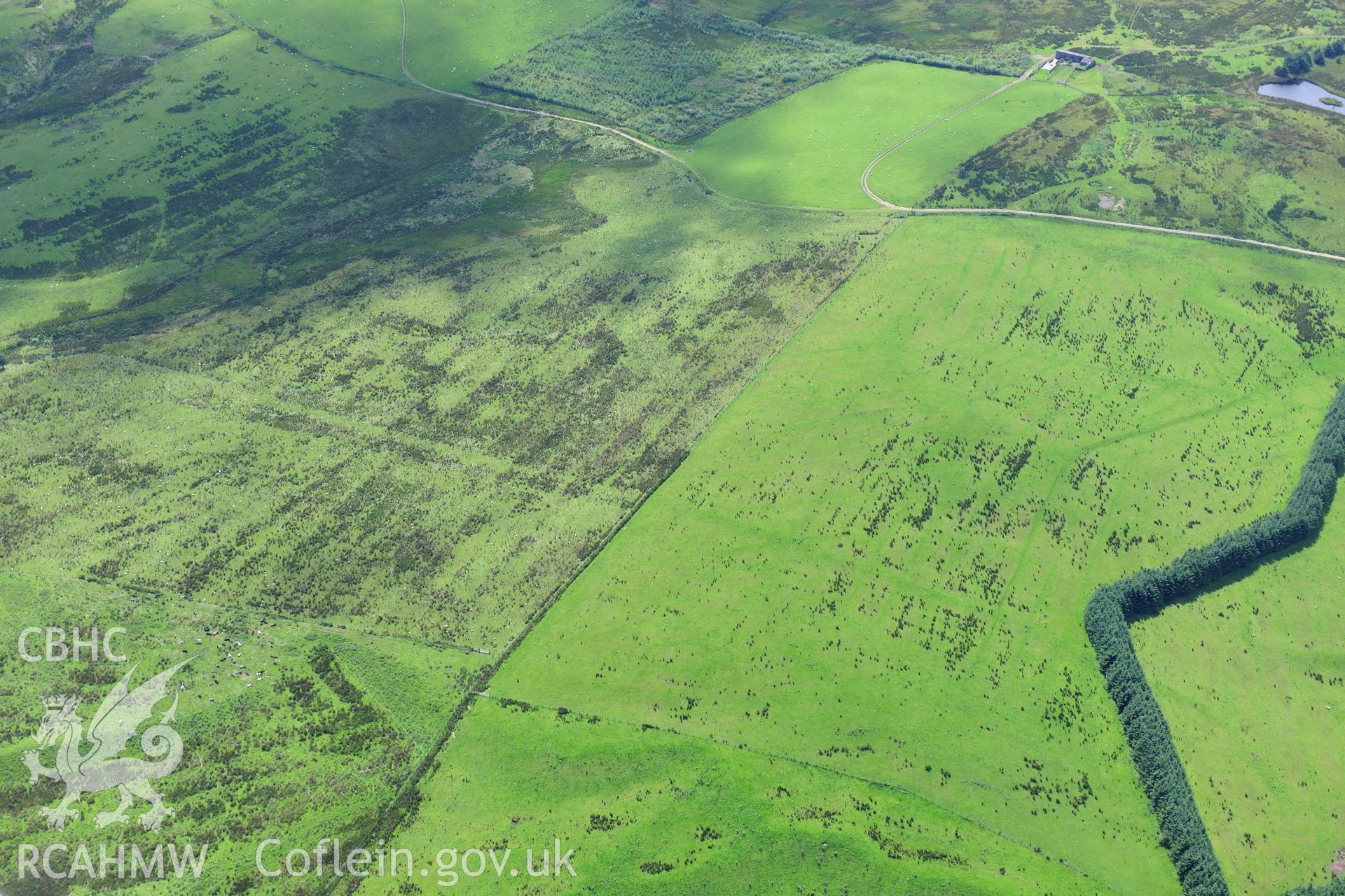 RCAHMW colour oblique photograph of Roman road between Pant-y-Milwyr and Hirrhhos. Taken by Toby Driver on 27/07/2012.