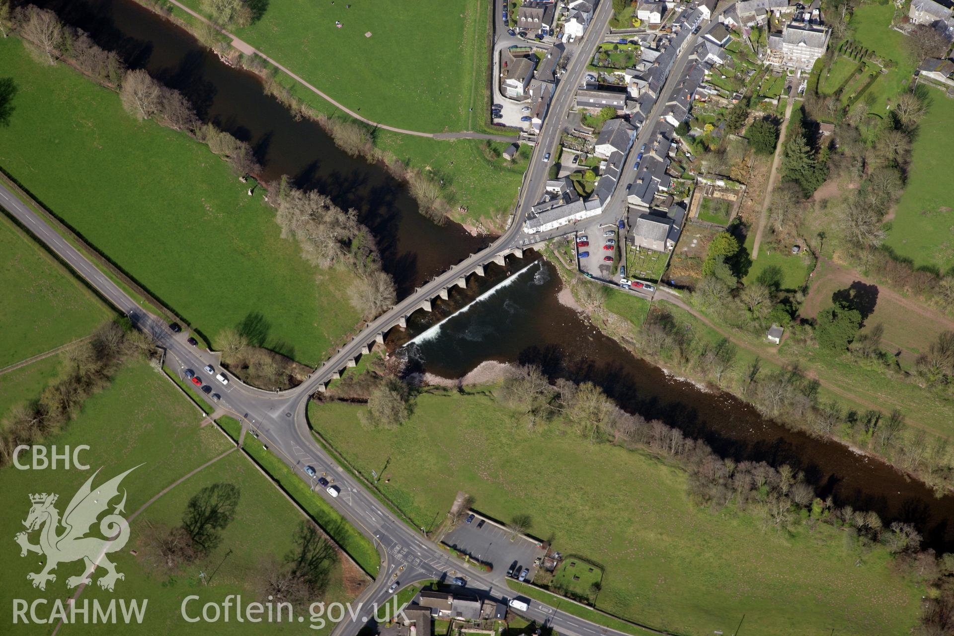 RCAHMW colour oblique photograph of Crickhowell Bridge. Taken by Toby Driver and Oliver Davies on 28/03/2012.