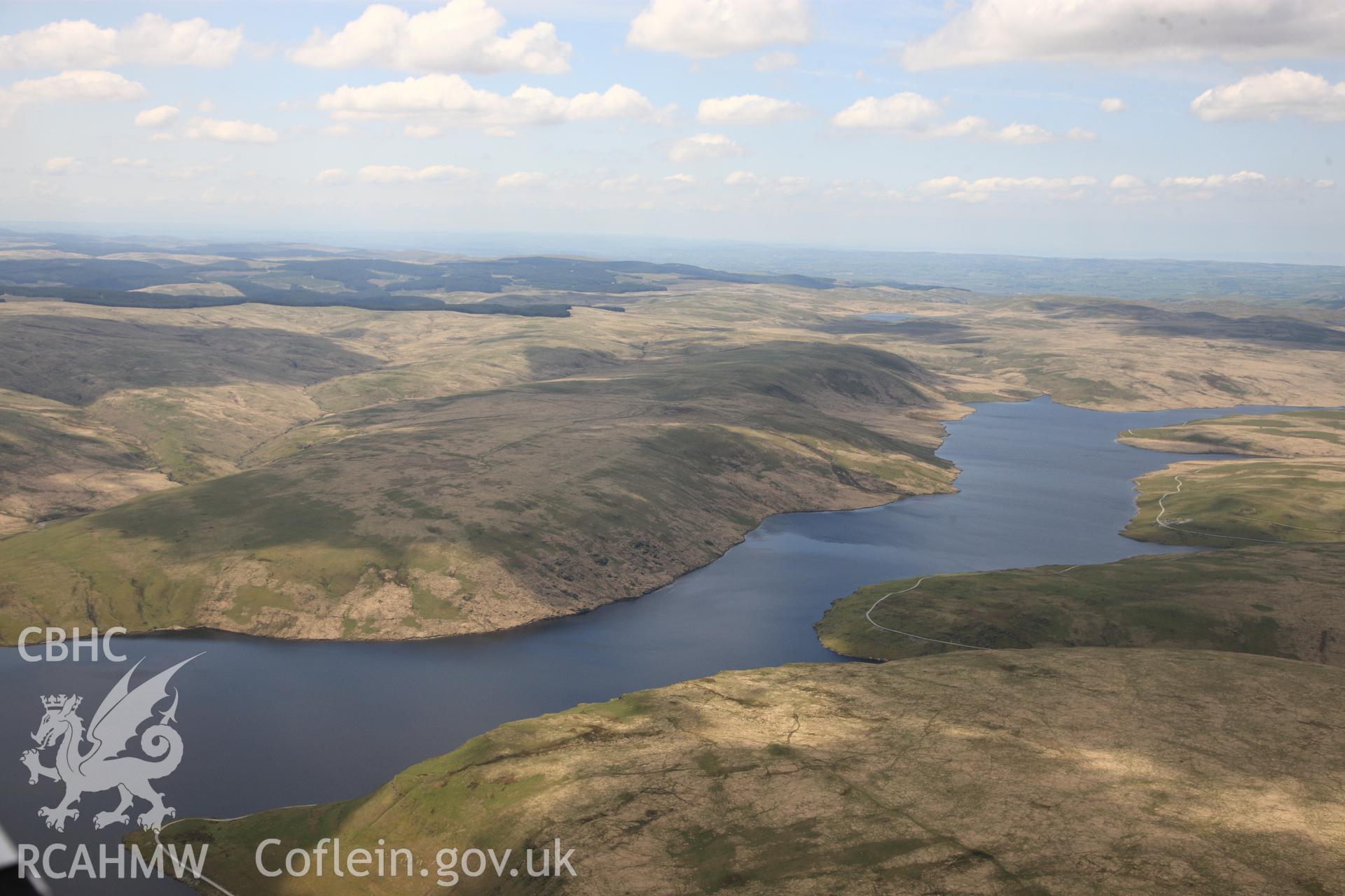 RCAHMW colour oblique photograph of Long View: Claerwen Resevoir. Taken by Toby Driver on 28/05/2012.