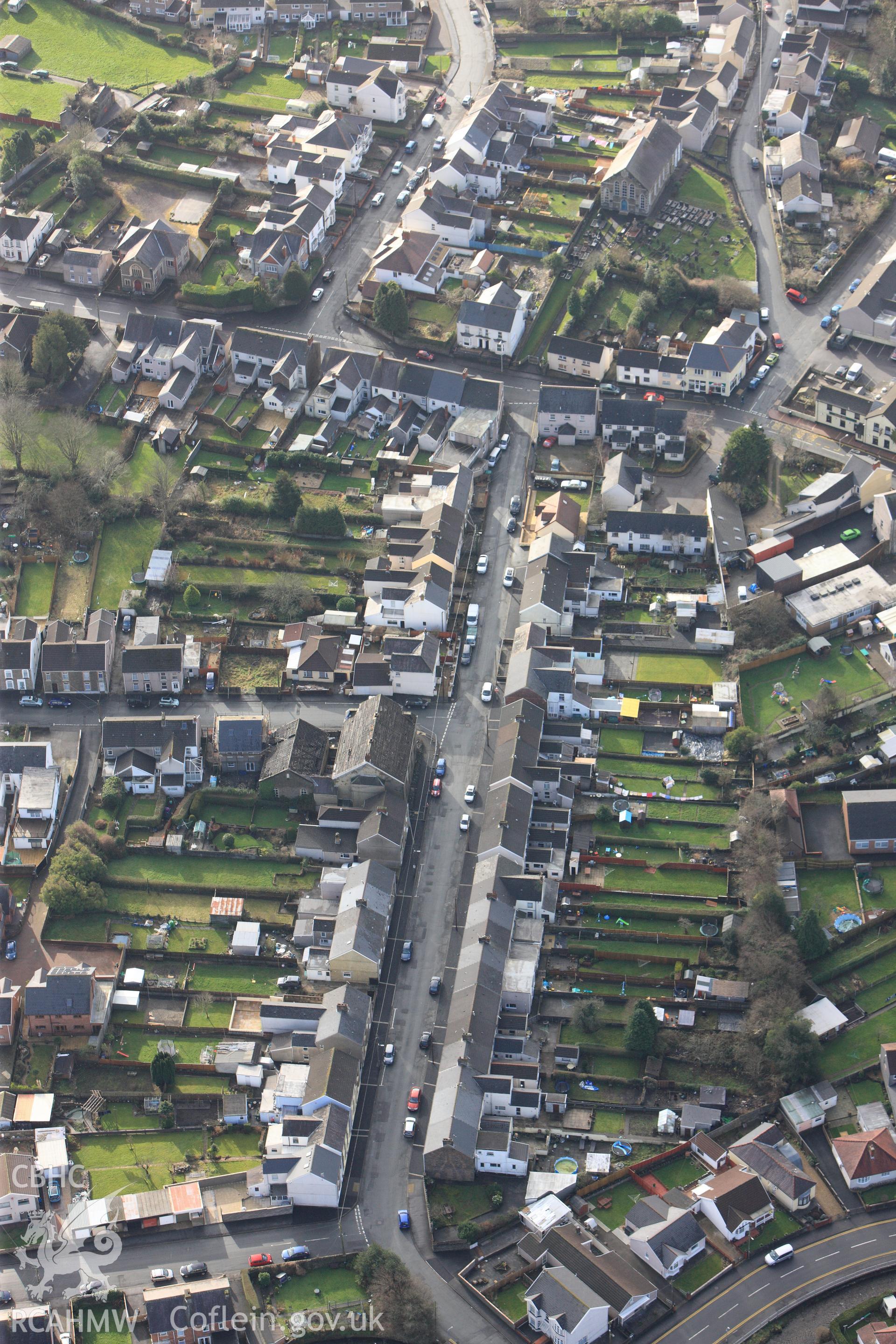 RCAHMW colour oblique photograph of Pontarddulais, with Siloh Chapel. Taken by Toby Driver on 27/01/2012.