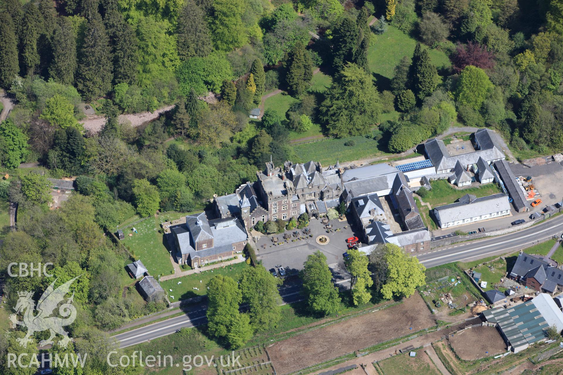 RCAHMW colour oblique photograph of Craig y Nos Castle, Glyntawe. Taken by Toby Driver on 22/05/2012.