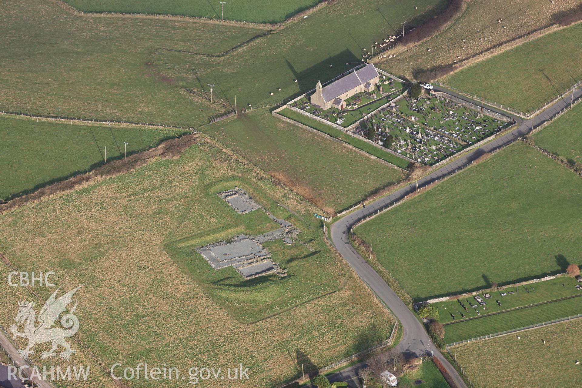 RCAHMW colour oblique photograph of Cae Llys, Rhosyr. Taken by Toby Driver on 13/01/2012.