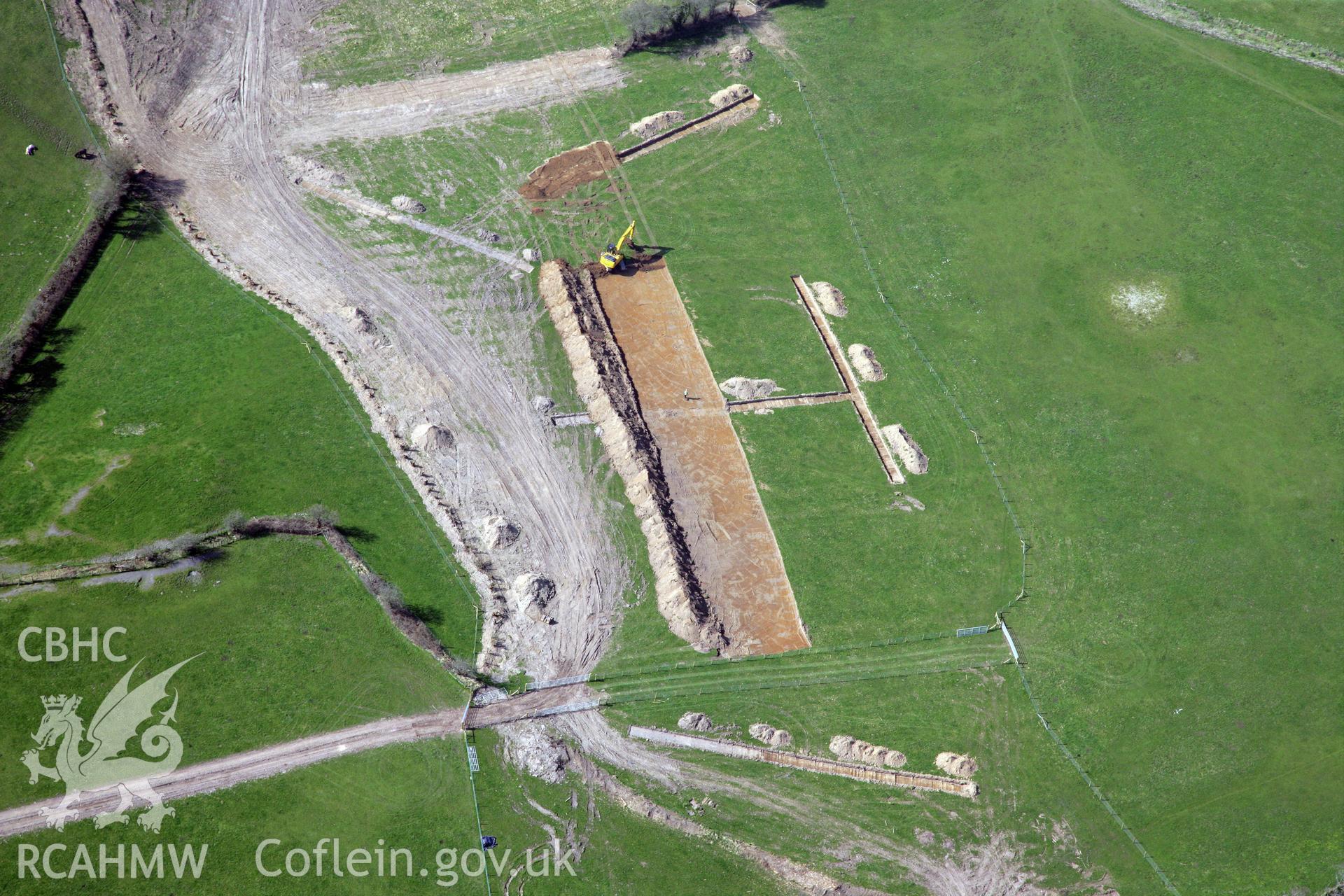 RCAHMW colour oblique photograph of A477 Bypass, Llanddowror; excavations near Castell Llanddowror. Taken by Toby Driver and Oliver Davies on 28/03/2012.