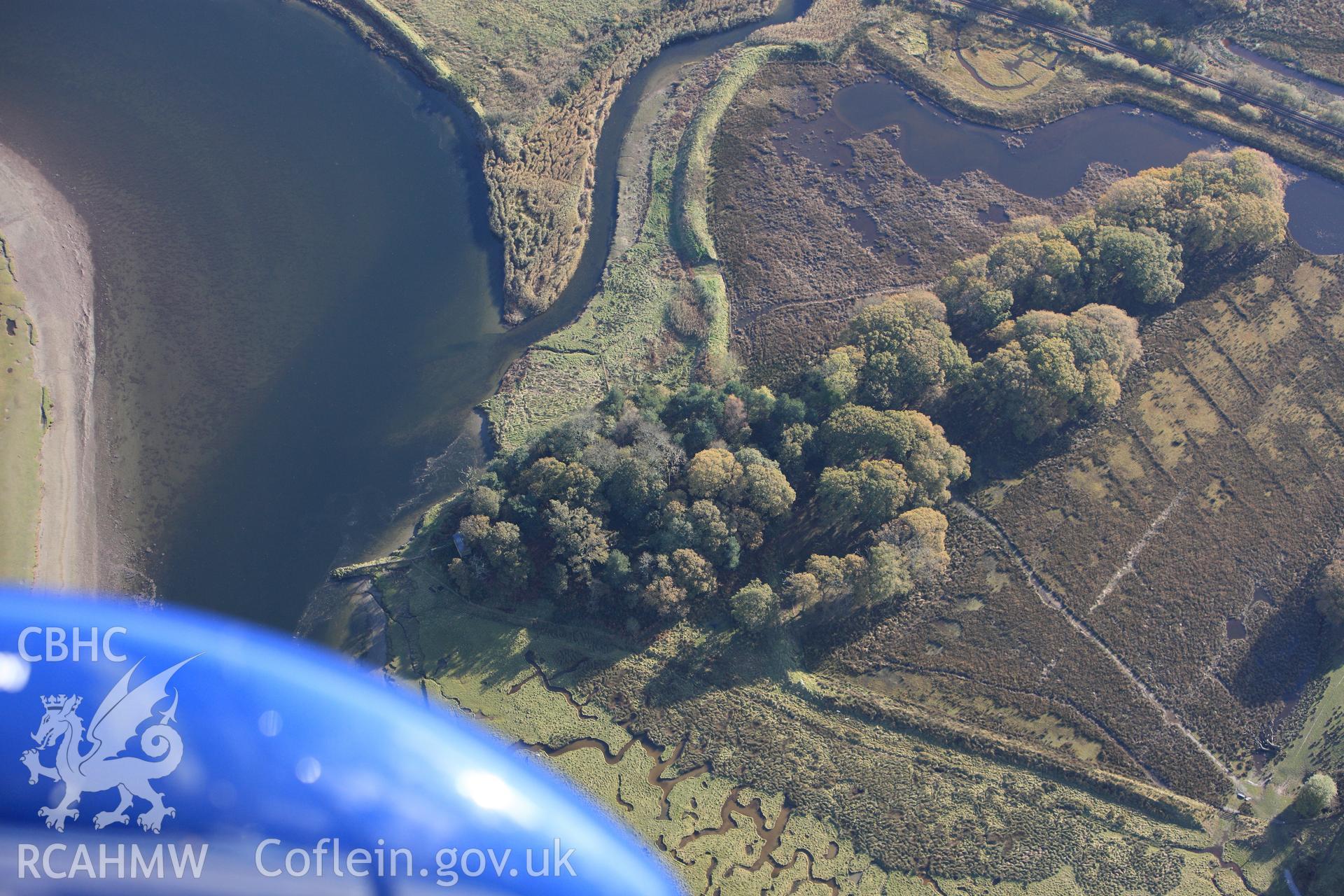 RCAHMW colour oblique photograph of Domen Las motte. Taken by Toby Driver on 05/11/2012.