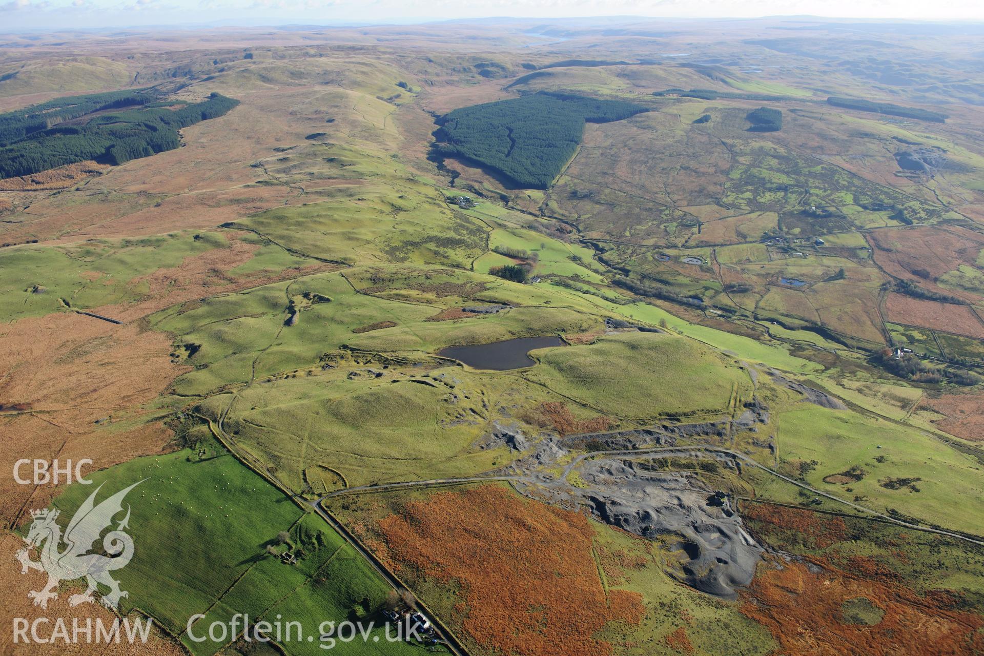 RCAHMW colour oblique photograph of Glogfach lead mine, winter landscape looking east. Taken by Toby Driver on 05/11/2012.