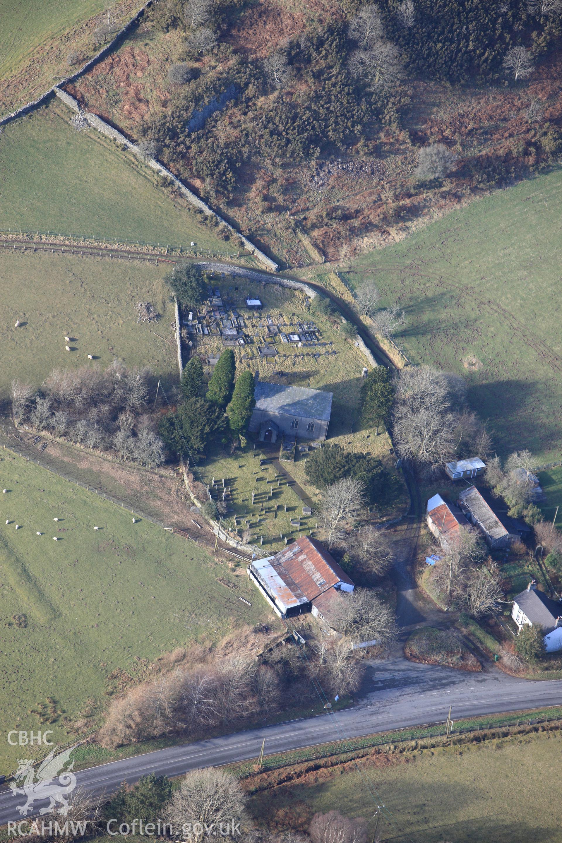 RCAHMW colour oblique photograph of St John's Church, Ysbyty Cynfyn. Taken by Toby Driver on 07/02/2012.