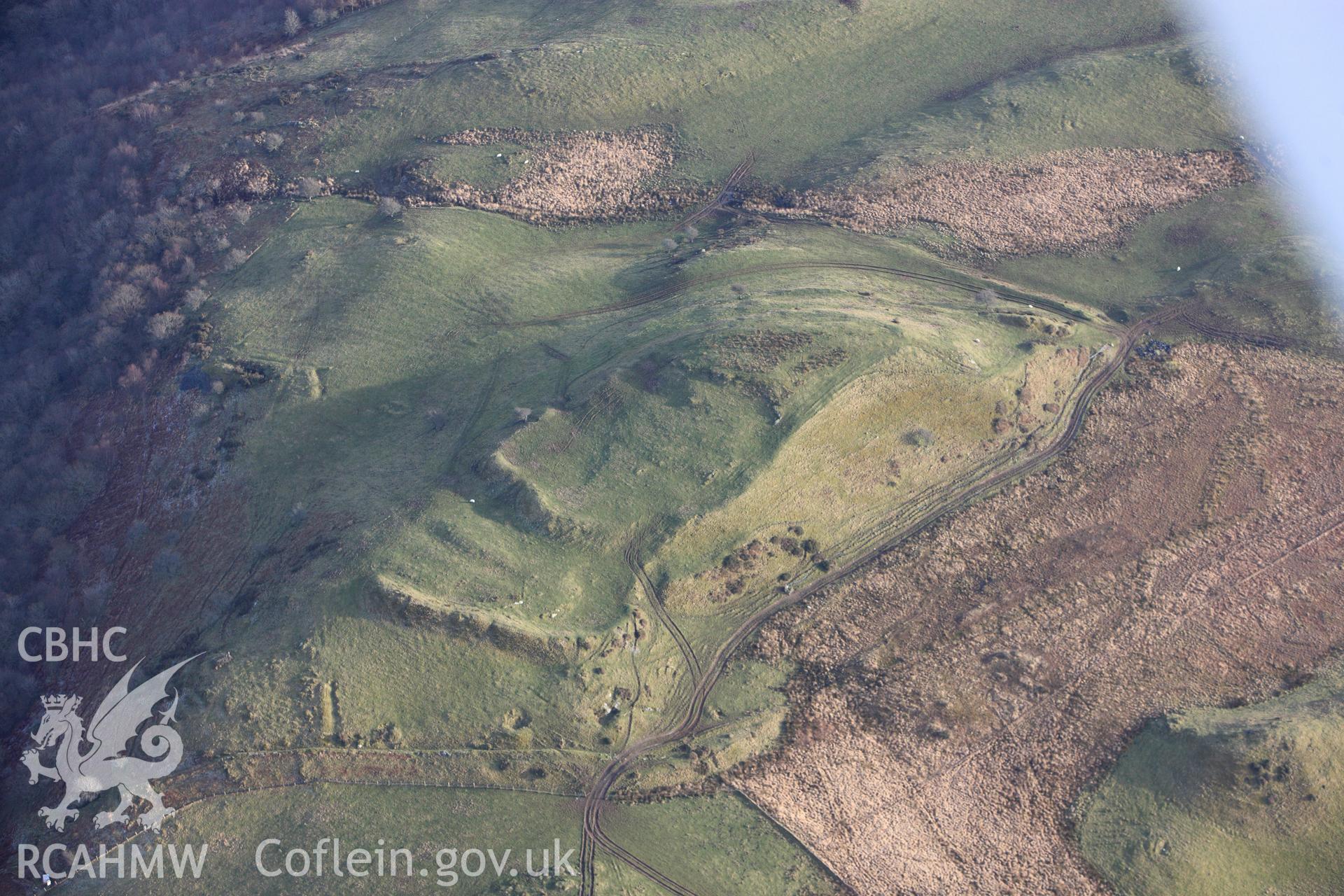 RCAHMW colour oblique photograph of Pen Dinas Elerch, View from North West. Taken by Toby Driver on 07/02/2012.