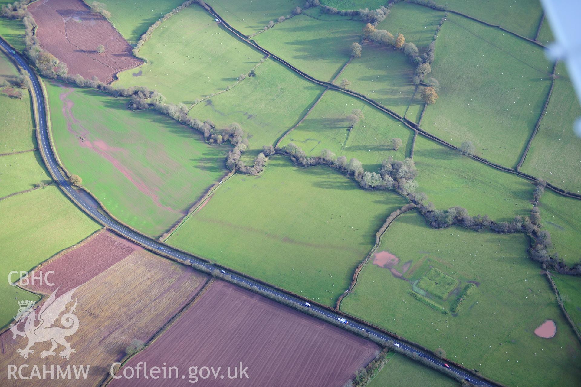 RCAHMW colour oblique photograph of Dulas Moat. Taken by Toby Driver on 23/11/2012.