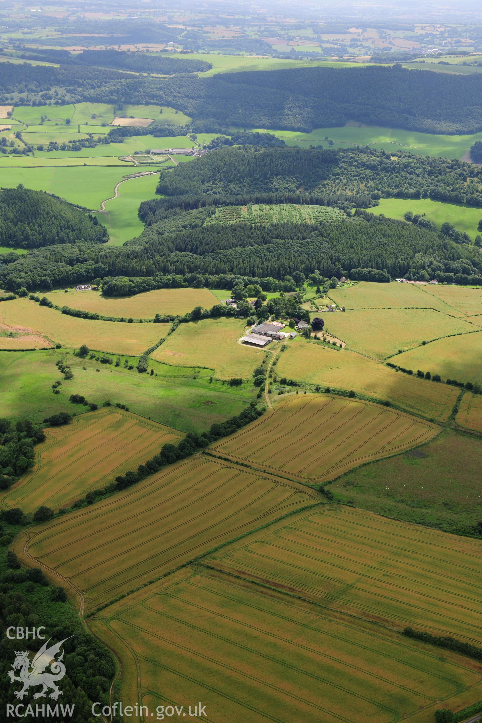 RCAHMW colour oblique photograph of Barland Castle, Old Radnor, view from north. Taken by Toby Driver on 27/07/2012.